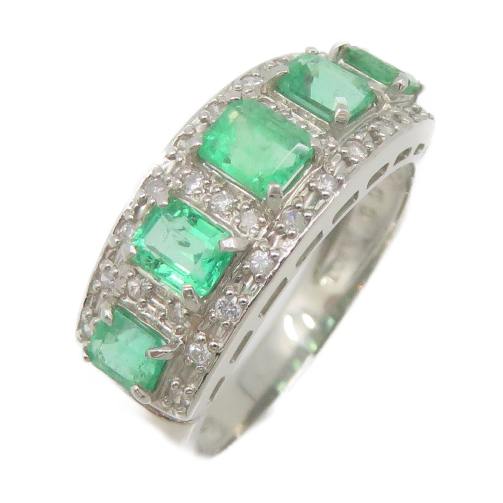 JEWELRY PT900 Platinum/1.00ct Emerald/0.04ct Diamond Emerald Ring Ring US#7