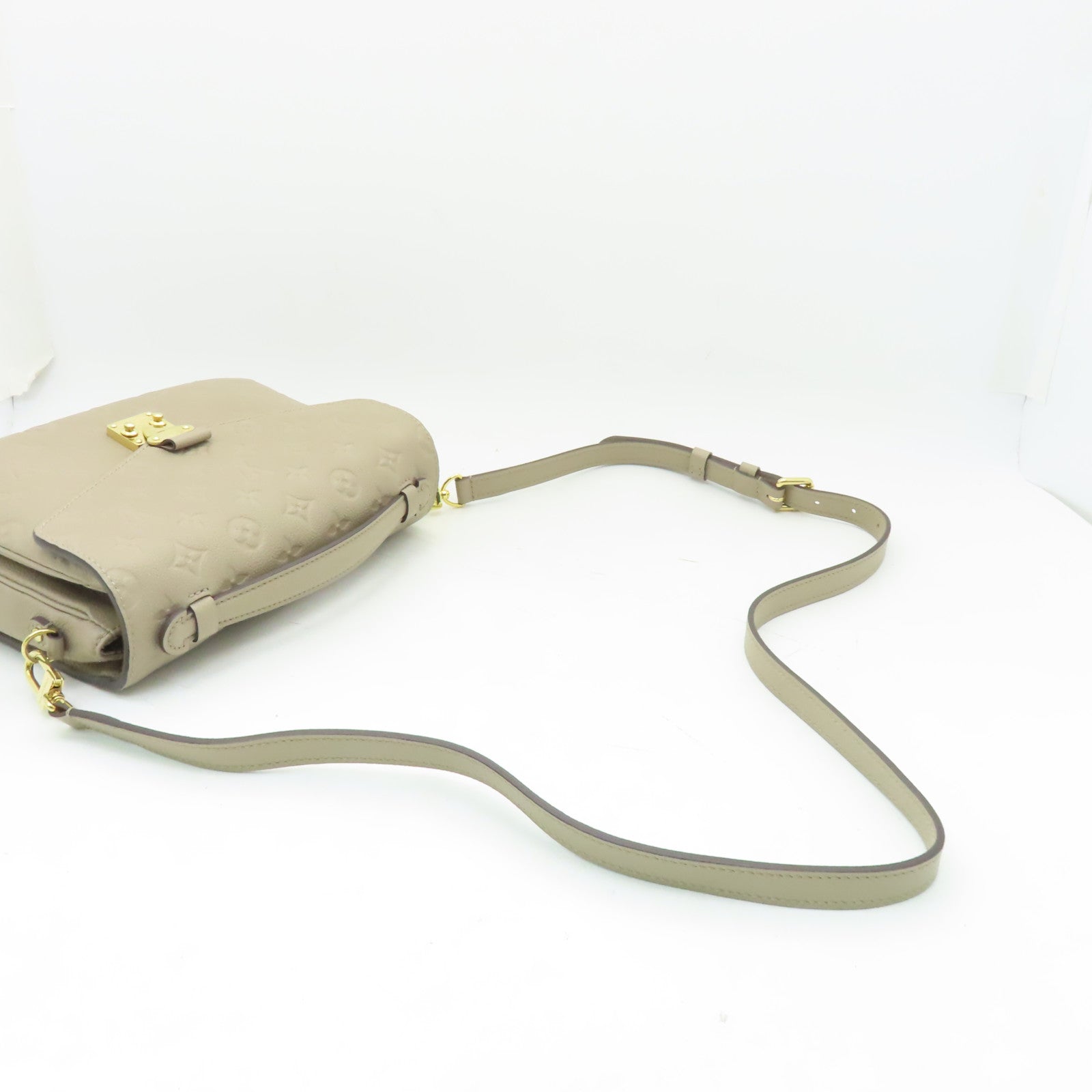 LOUIS VUITTON Monogram Empreinte Pochette Metis金扣手挽肩背兩用袋米色
