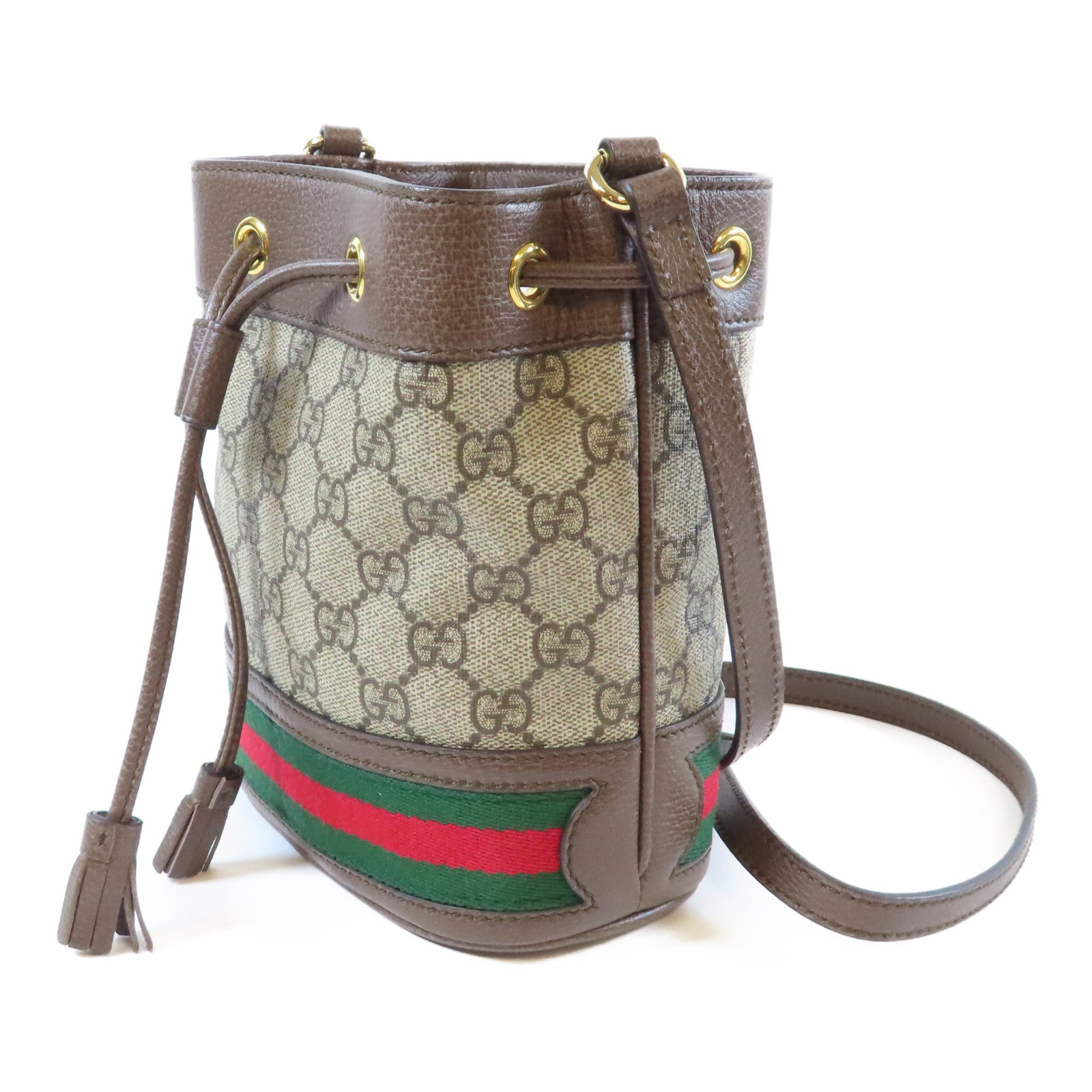 GUCCI 塗層帆布Ophidia GG Mini Bucket金扣肩背袋啡色