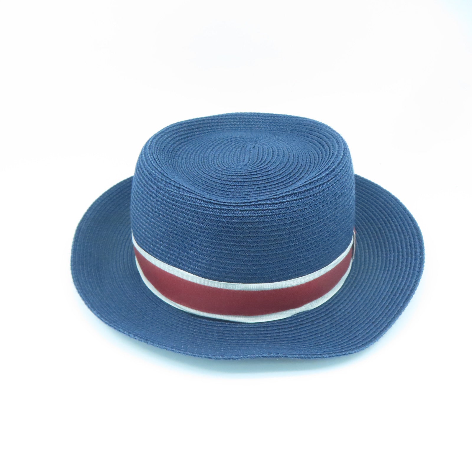 HERMES Rattan Fedora Hat Dark Blue #56