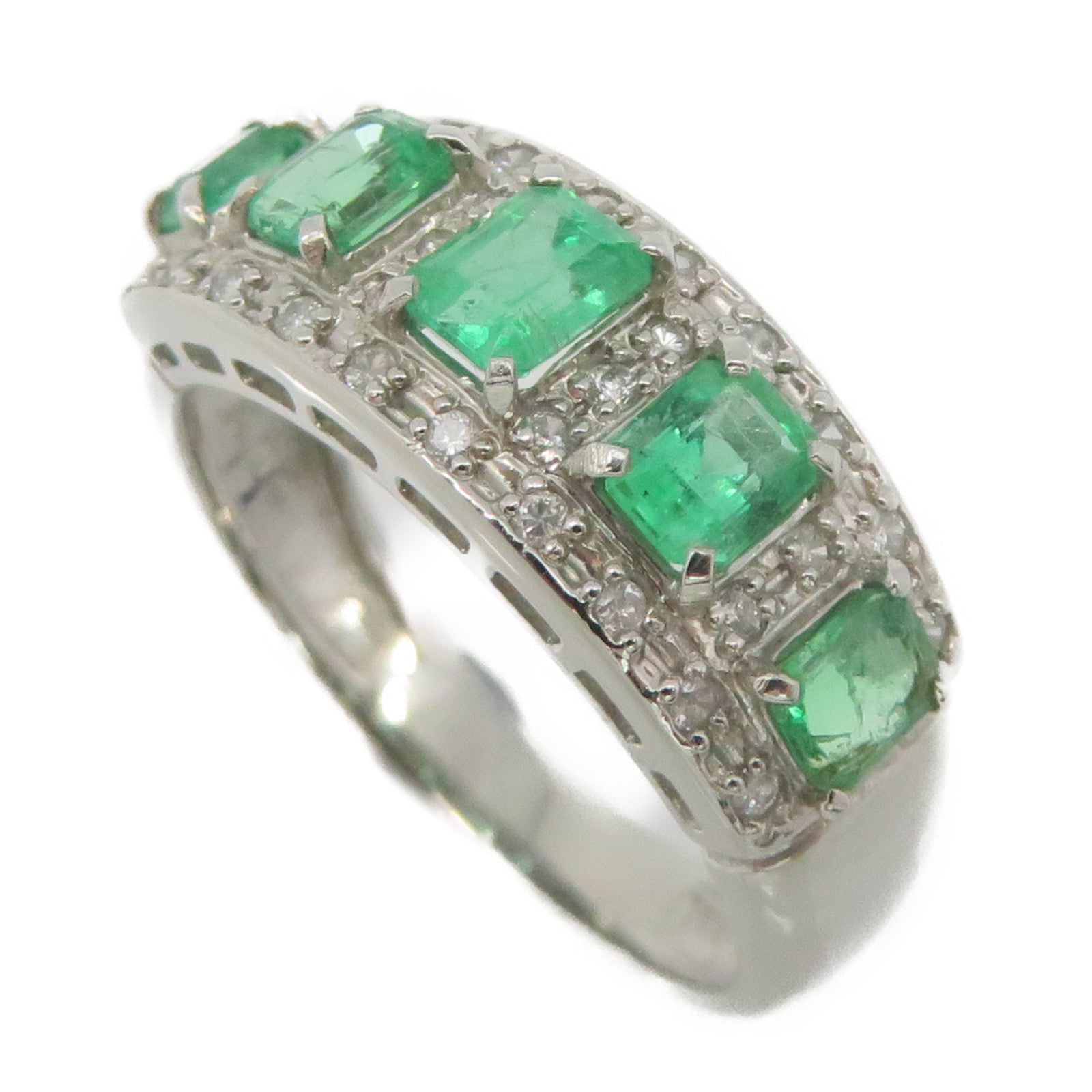 JEWELRY PT900 Platinum/1.00ct Emerald/0.04ct Diamond Emerald Ring Ring US#7
