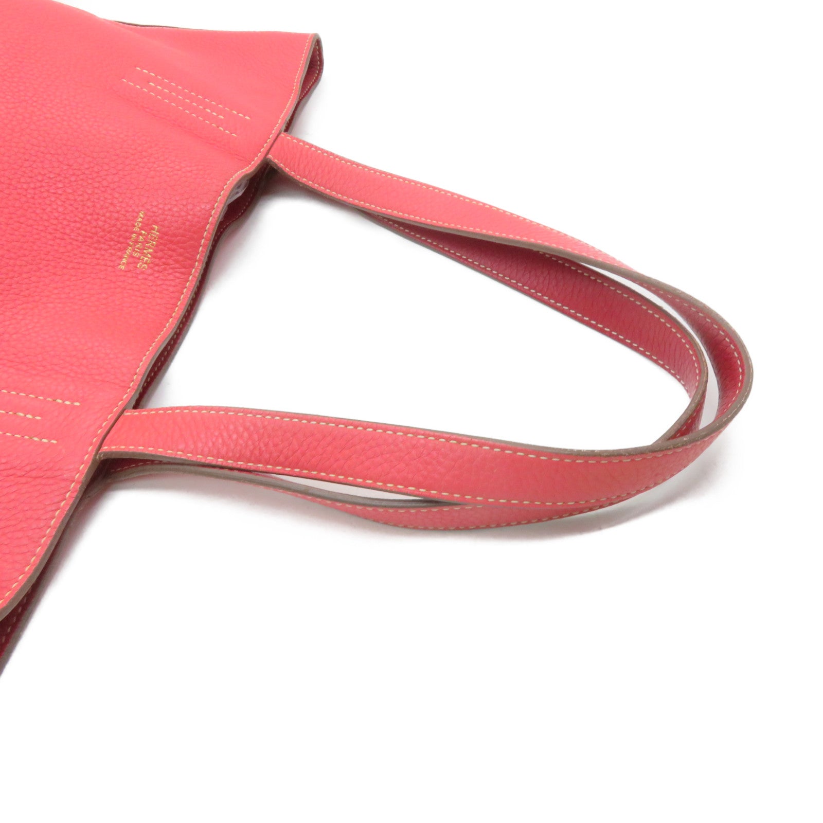 HERMES 【激減優惠】Clemence皮革Double Sens Shoulder Bag肩背袋法拉利紅/蜜桃紅