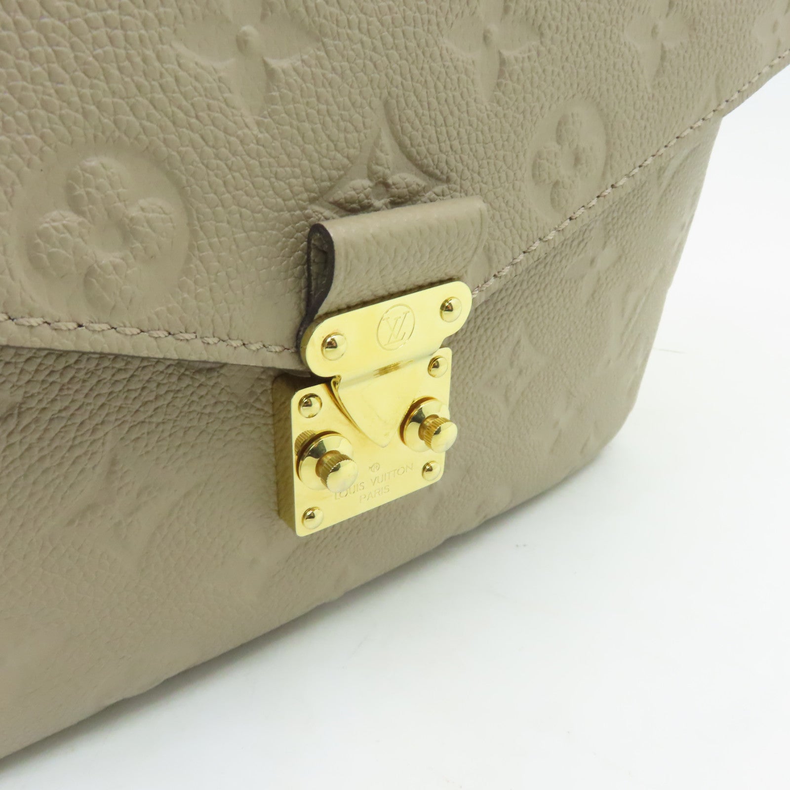 LOUIS VUITTON Monogram Empreinte Pochette Metis金扣手挽肩背兩用袋米色