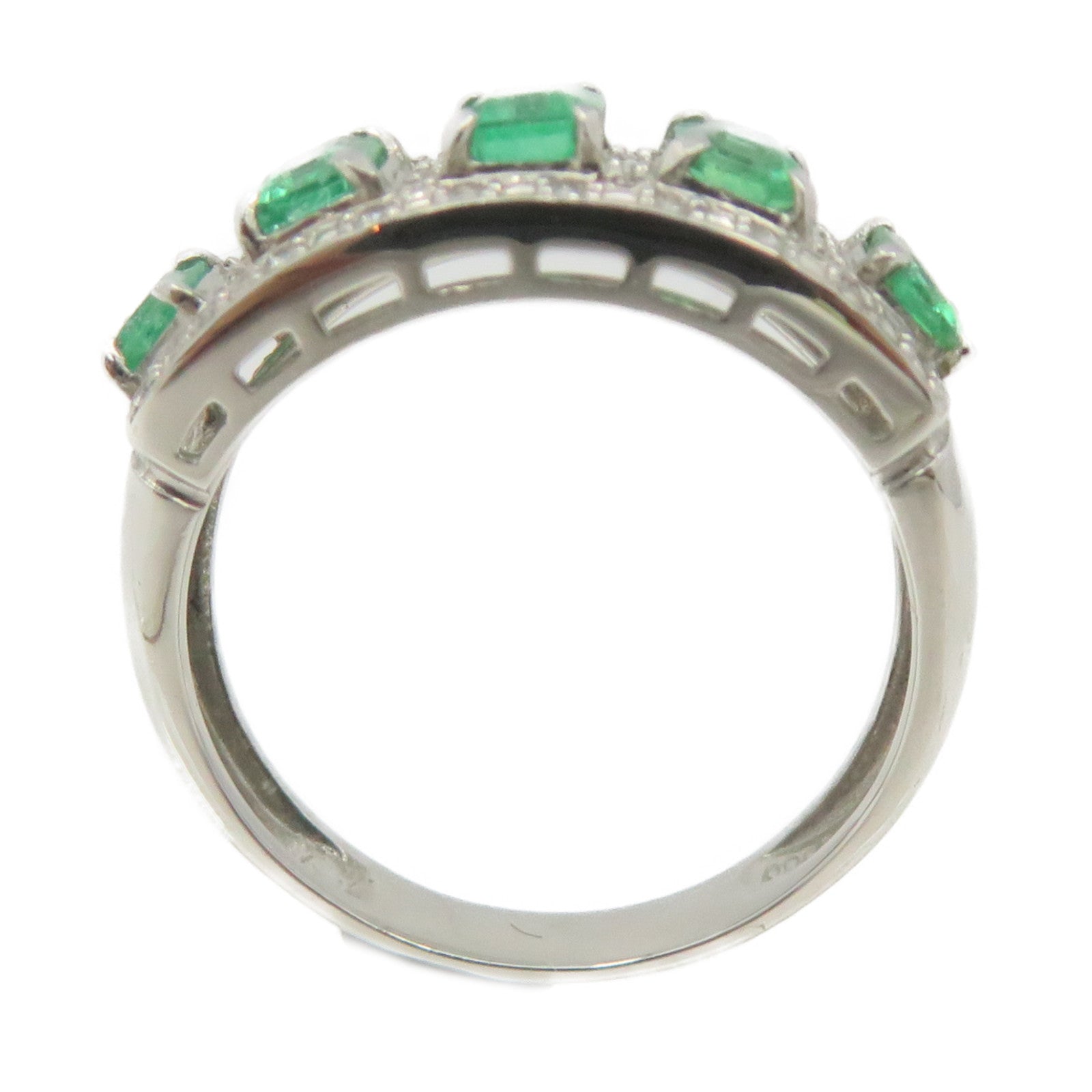 JEWELRY PT900 Platinum/1.00ct Emerald/0.04ct Diamond Emerald Ring Ring US#7