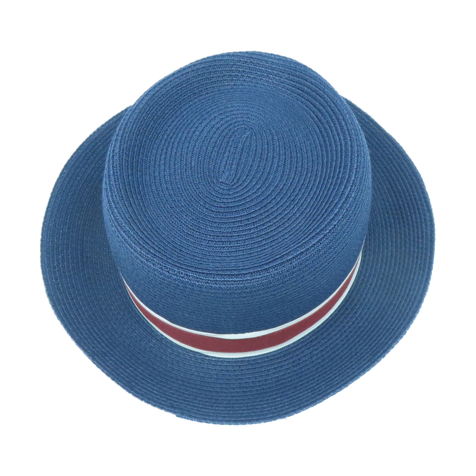 HERMES Rattan Fedora Hat Dark Blue #56