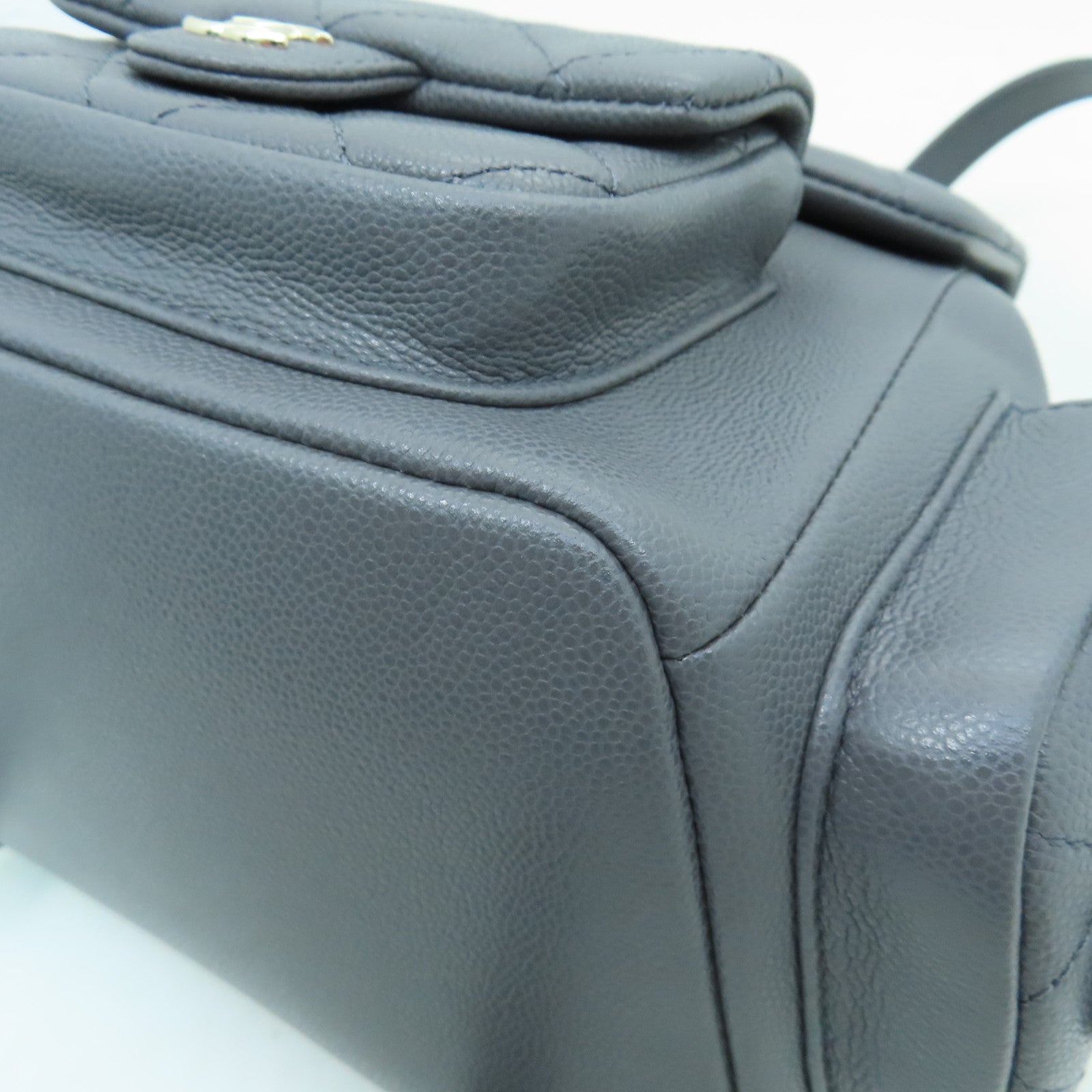 CHANEL 菱格牛皮皮革Backpack金扣背包灰色
