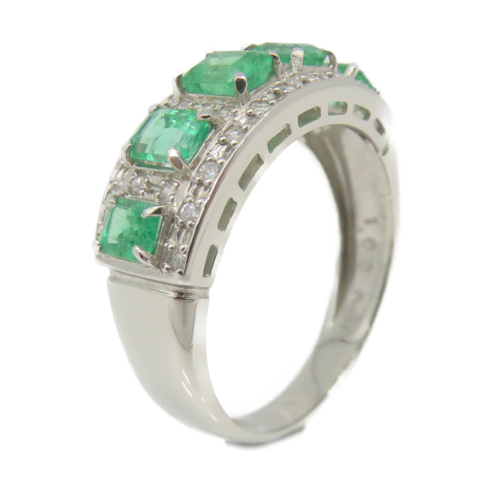 JEWELRY PT900 Platinum/1.00ct Emerald/0.04ct Diamond Emerald Ring Ring US#7