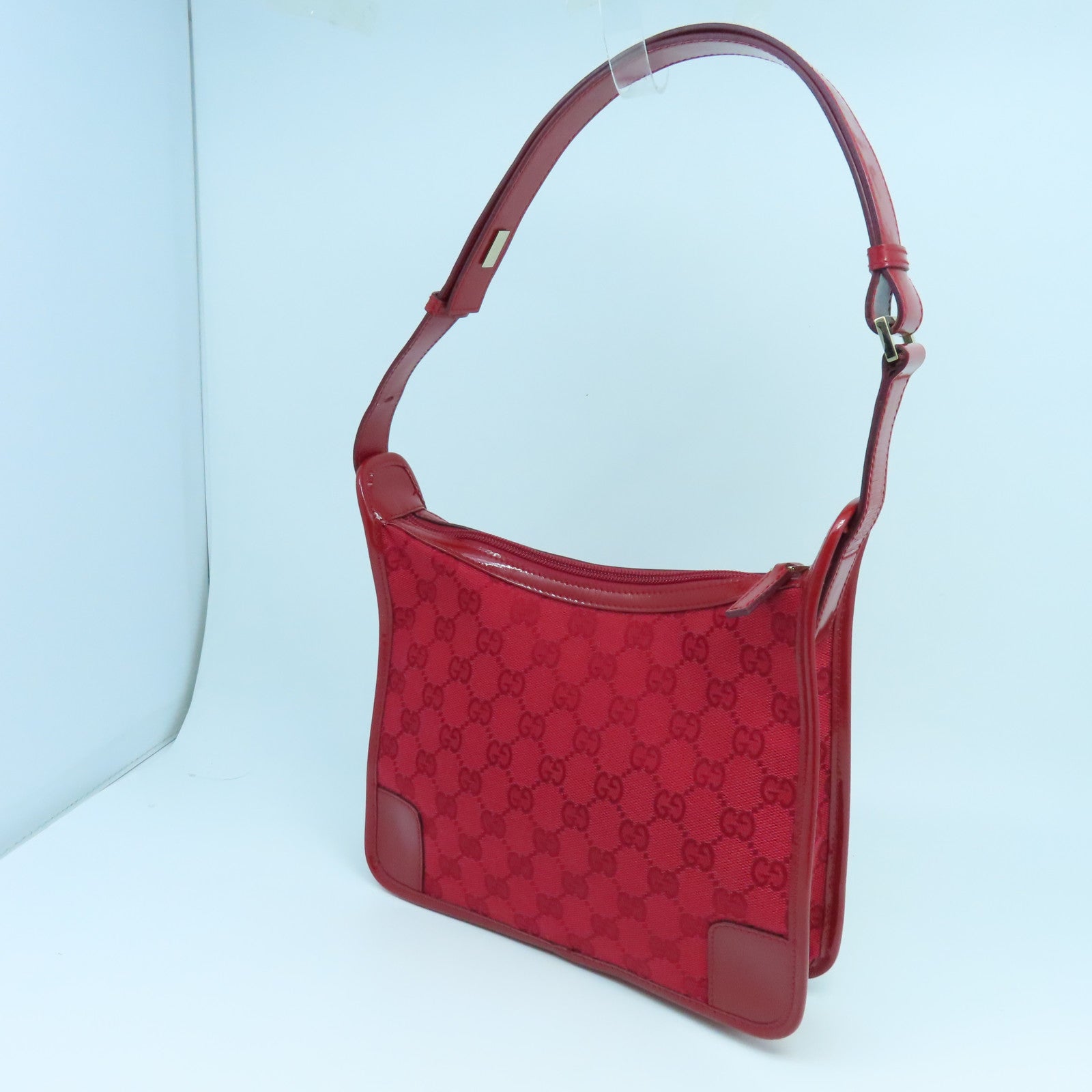 GUCCI Canvas / Patent Leather Shoulder Bag Gold Buckle Shoulder Bag Red