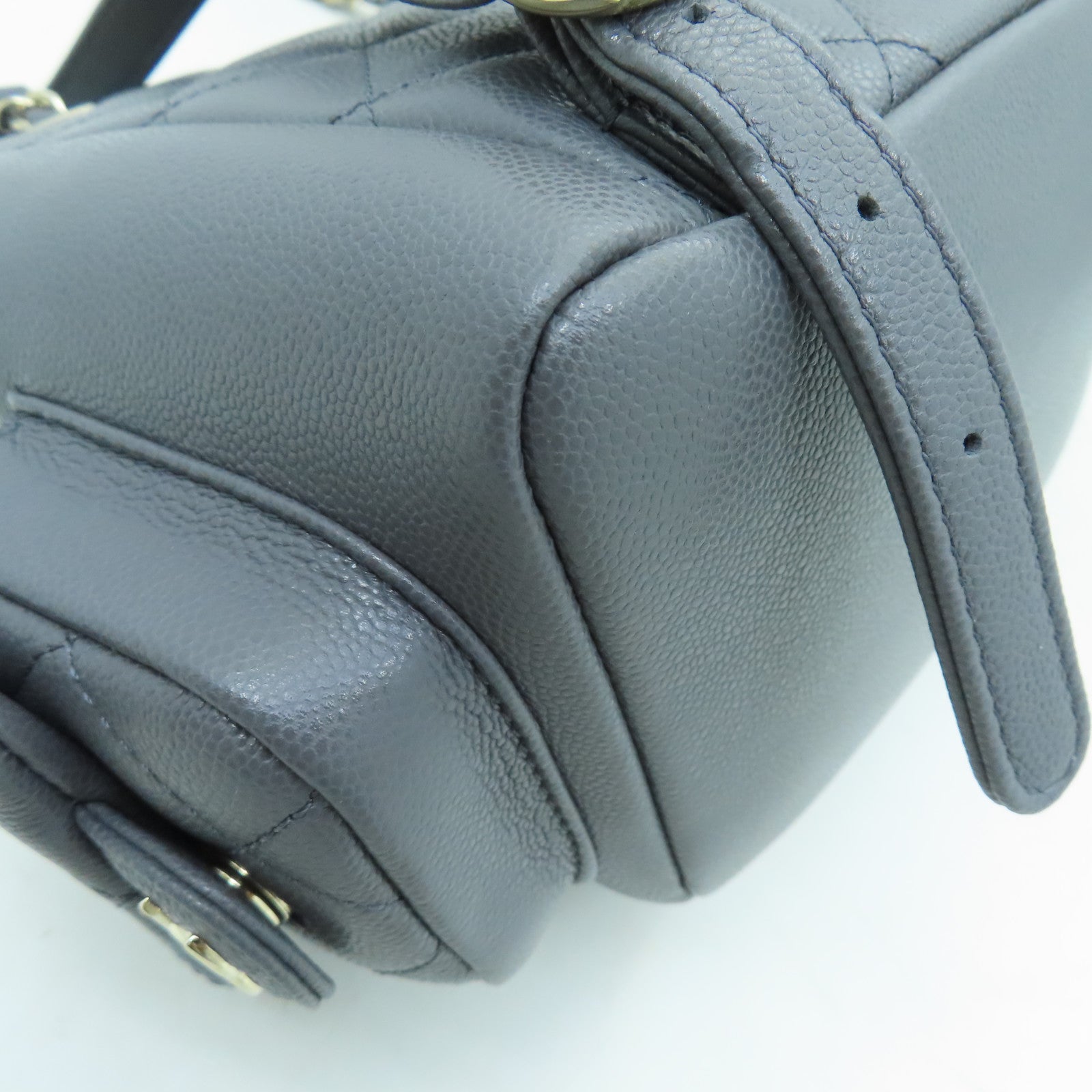 CHANEL 菱格牛皮皮革Backpack金扣背包灰色