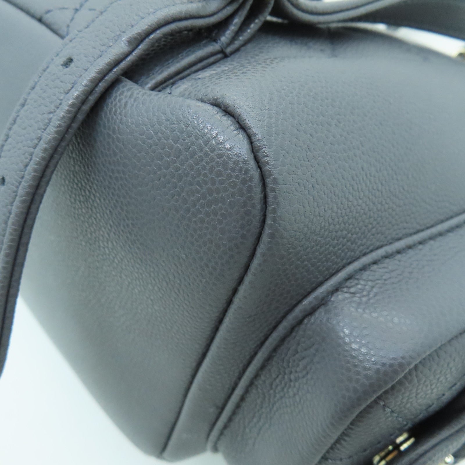CHANEL 菱格牛皮皮革Backpack金扣背包灰色