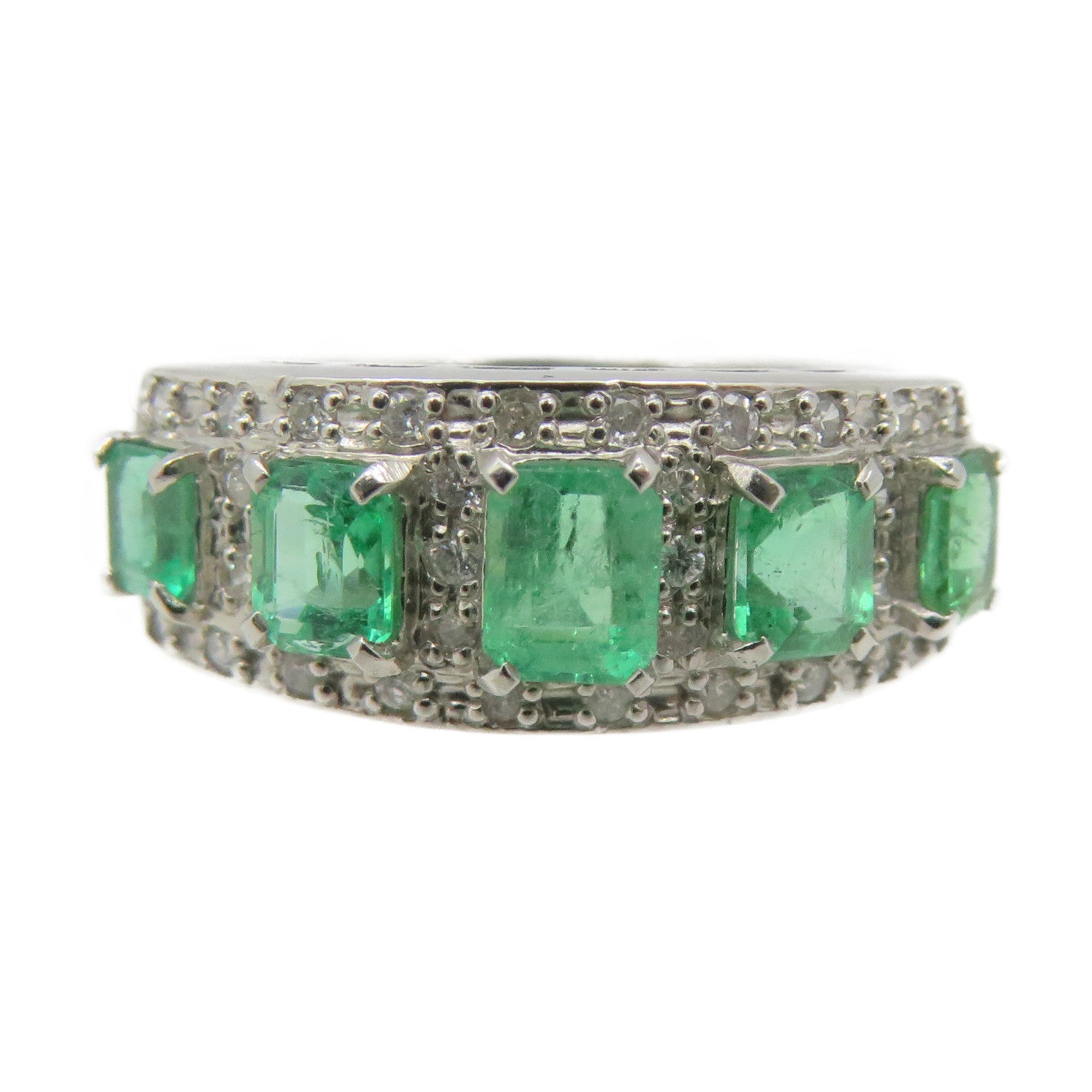 JEWELRY PT900 Platinum/1.00ct Emerald/0.04ct Diamond Emerald Ring Ring US#7