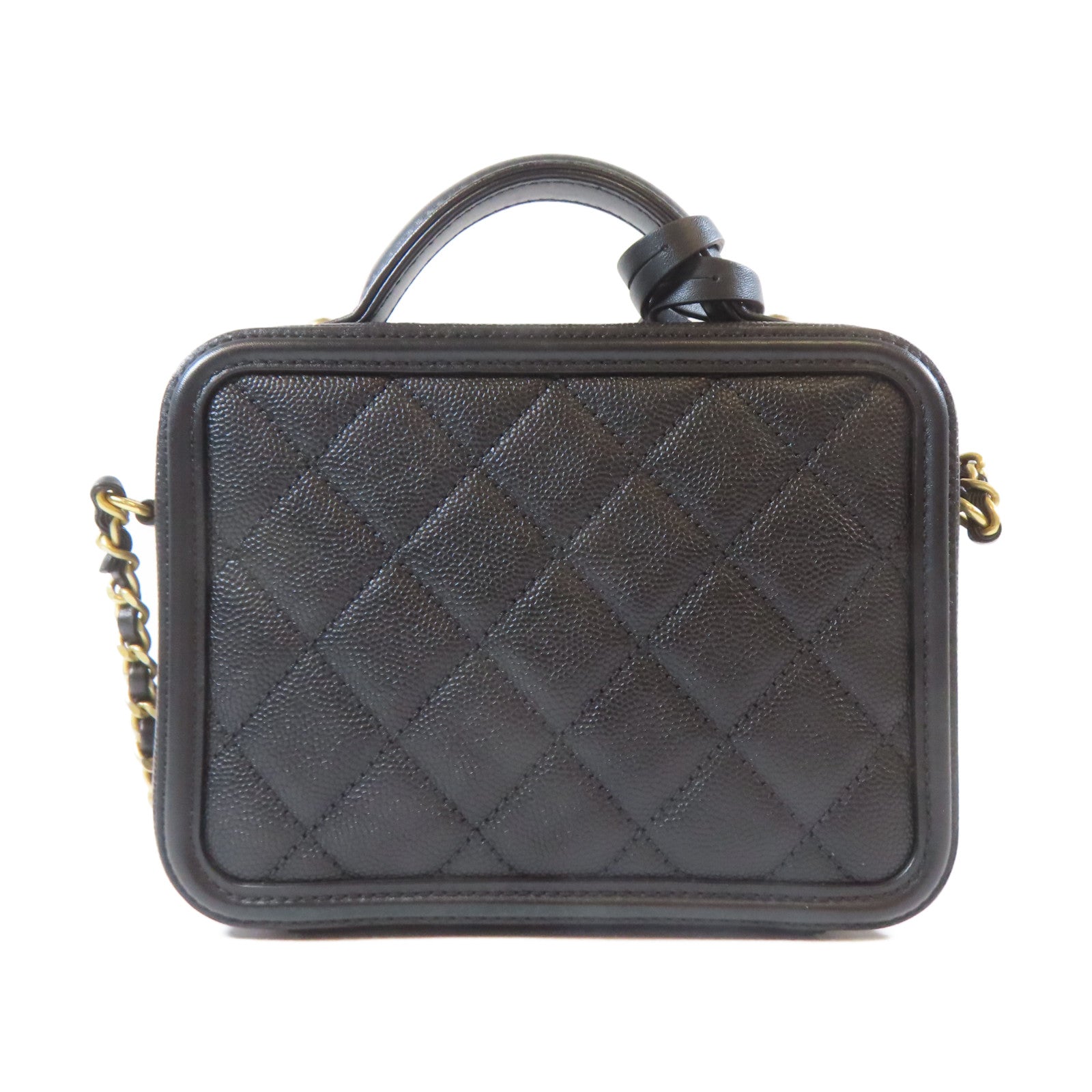 CHANEL 菱格Caviar皮革Filigree Vanity Case金扣手挽肩背兩用袋黑色
