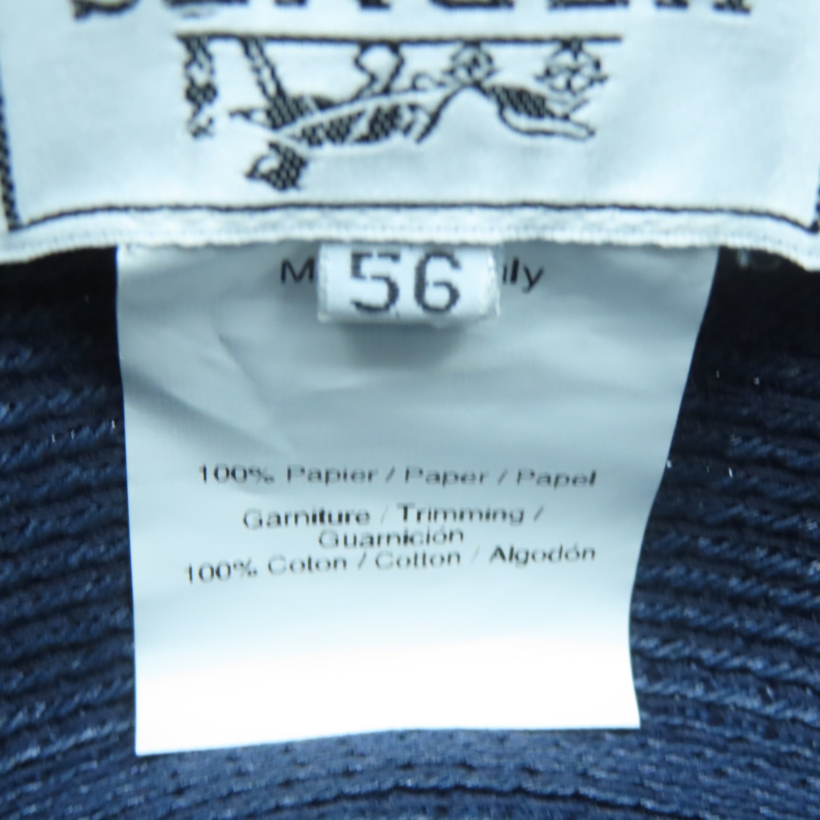 HERMES Rattan Fedora Hat Dark Blue #56