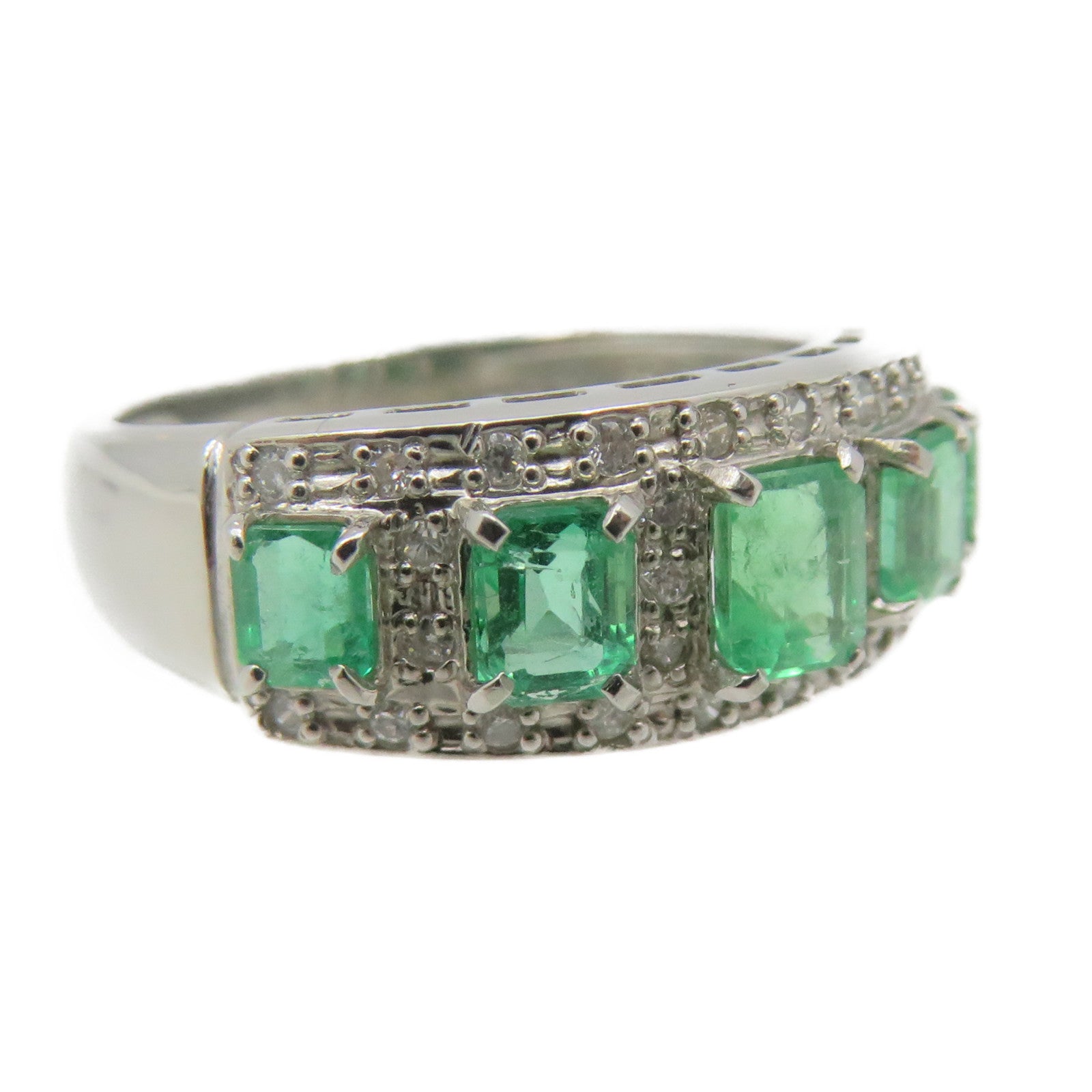 JEWELRY PT900 Platinum/1.00ct Emerald/0.04ct Diamond Emerald Ring Ring US#7