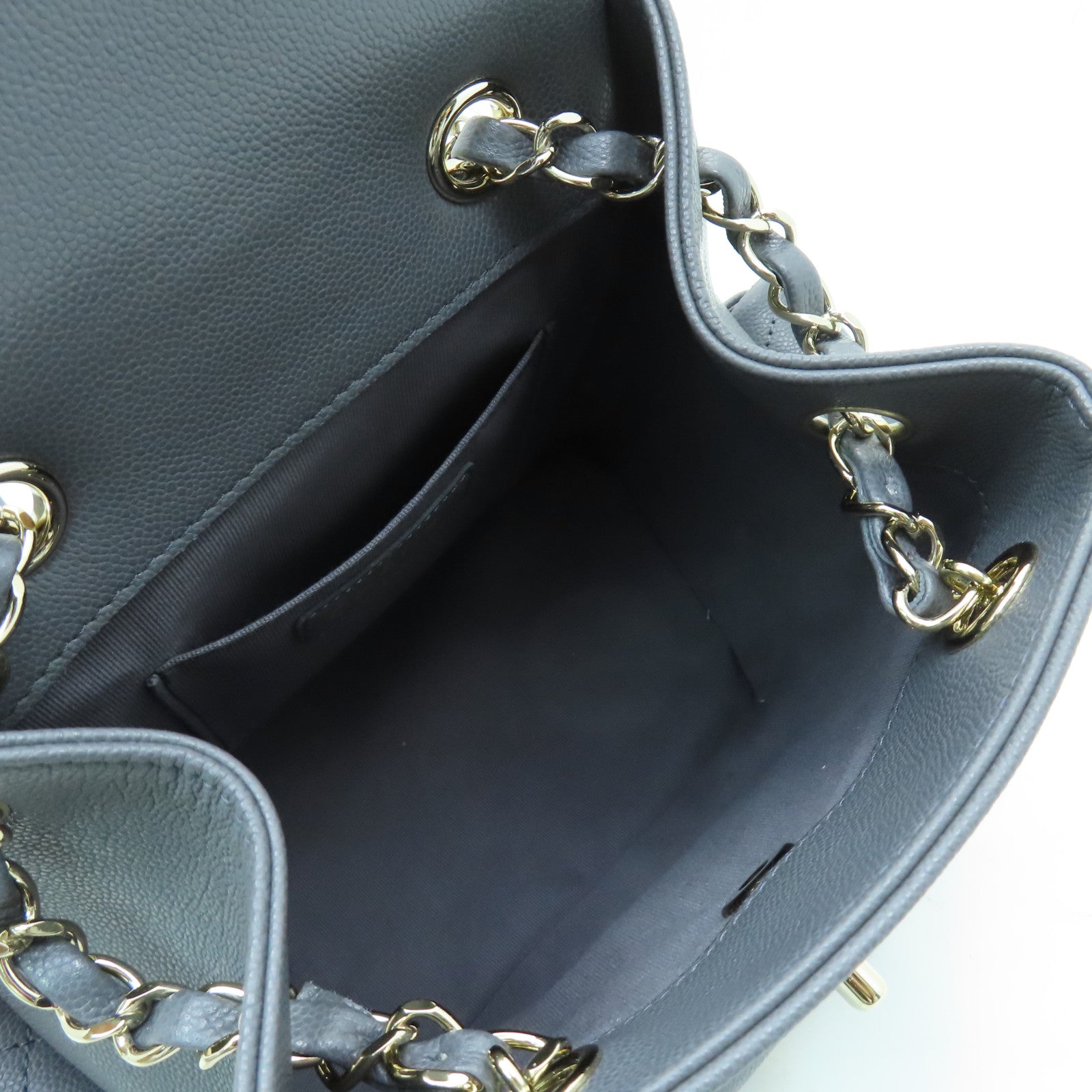 CHANEL 菱格牛皮皮革Backpack金扣背包灰色