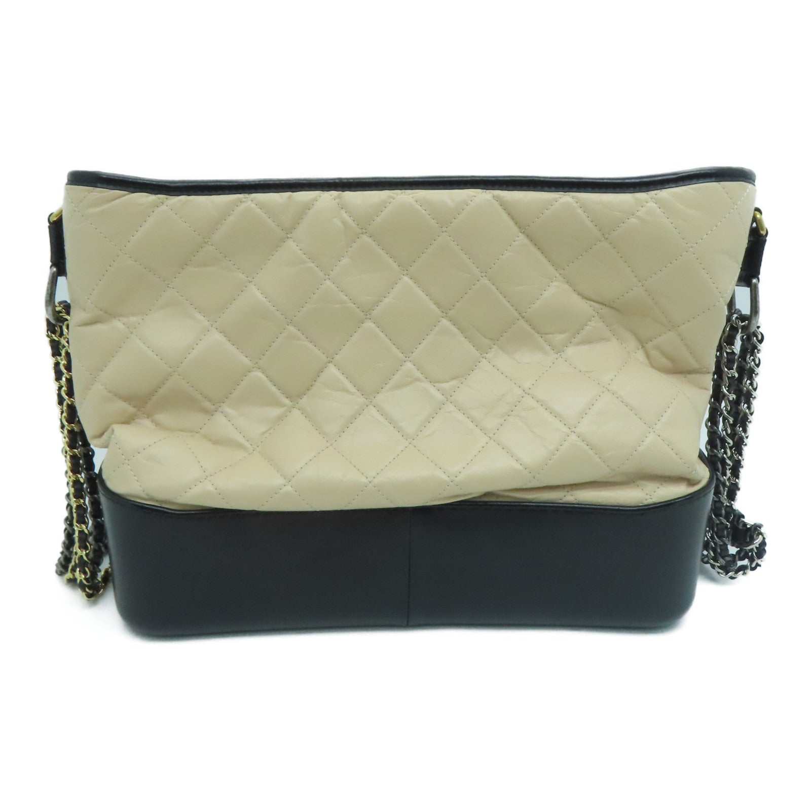 CHANEL 【激減優惠】牛皮皮革Cabrielle Shoulder Bag銀扣肩背袋米色黑色