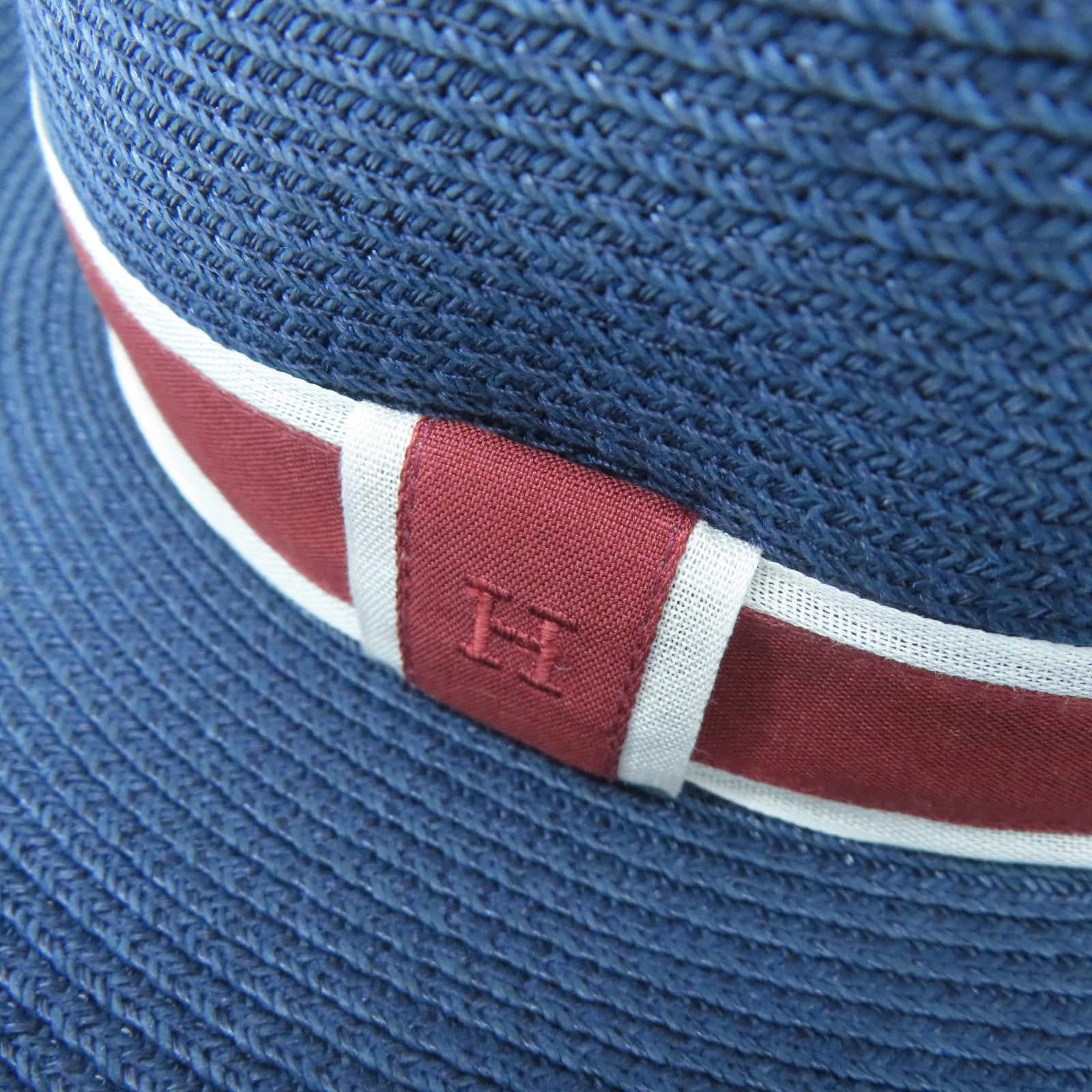 HERMES Rattan Fedora Hat Dark Blue #56