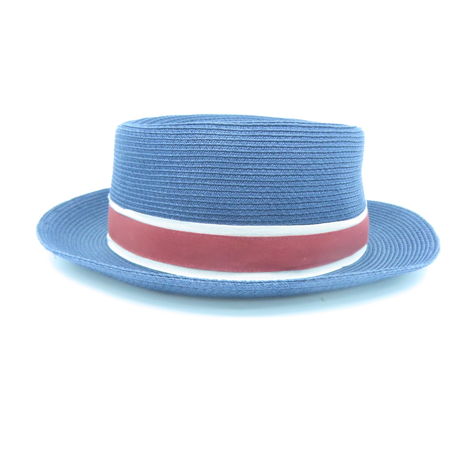 HERMES Rattan Fedora Hat Dark Blue #56