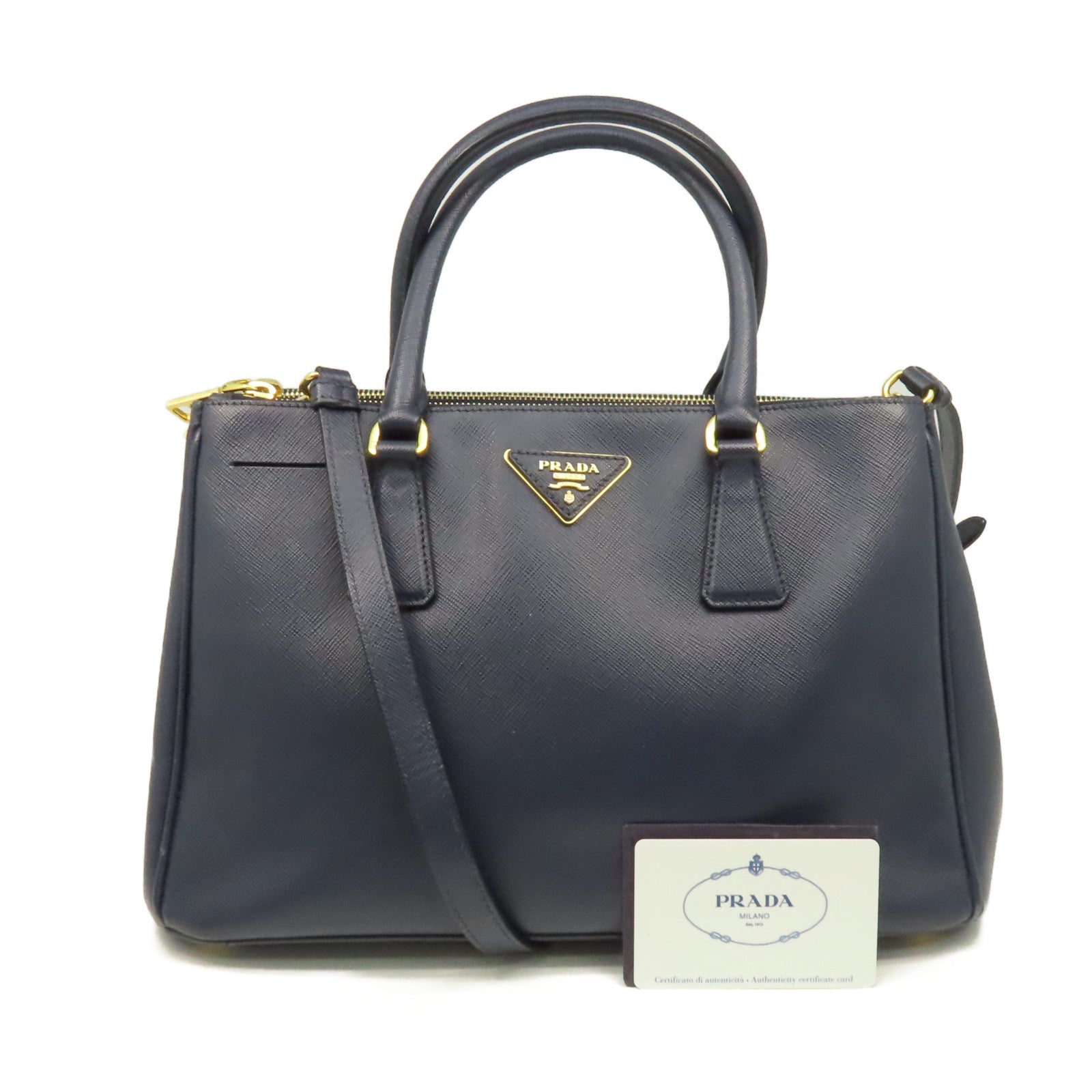 PRADA Saffiano皮革2Way Shoulder Bag金扣手挽肩背兩用袋藍色