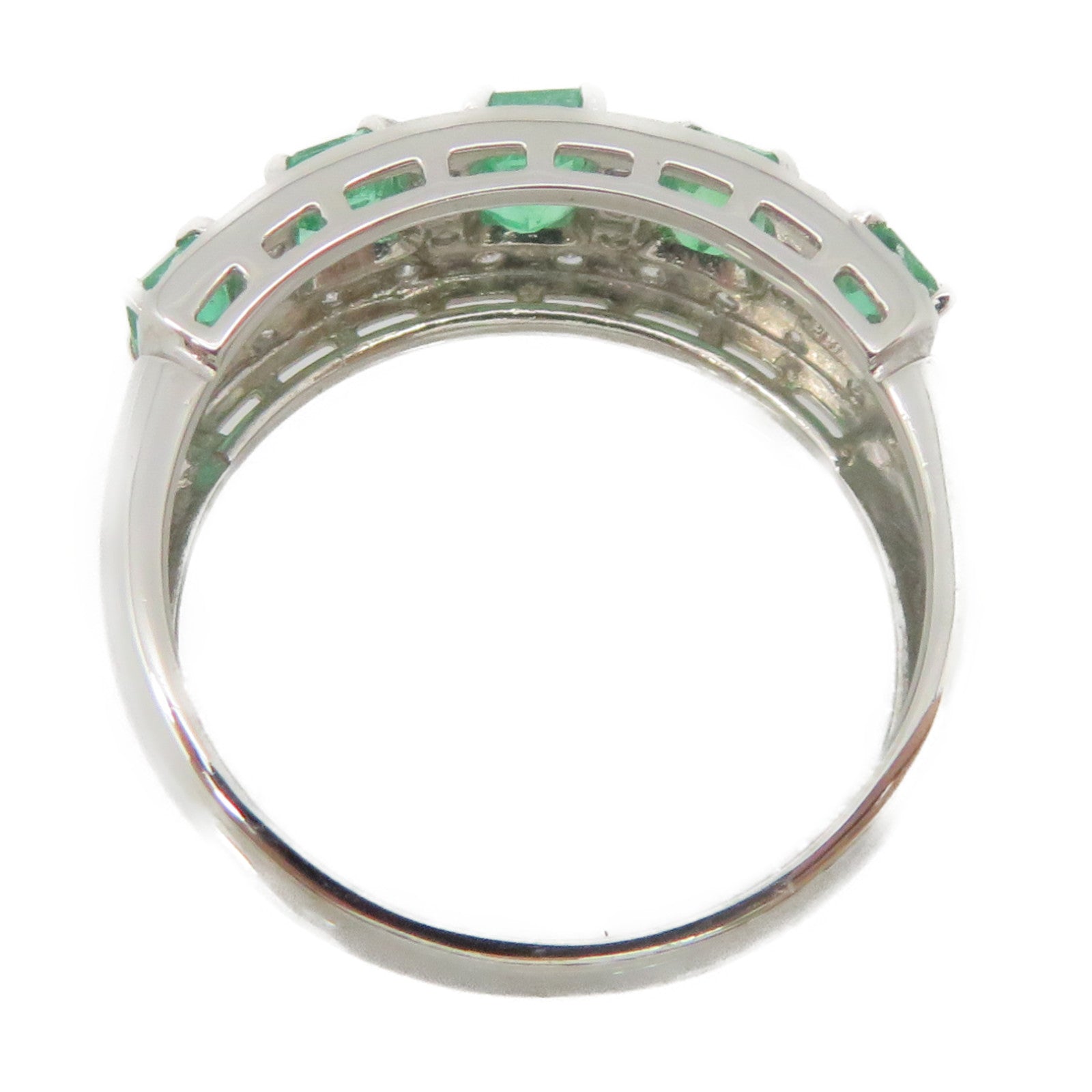 JEWELRY PT900 Platinum/1.00ct Emerald/0.04ct Diamond Emerald Ring Ring US#7