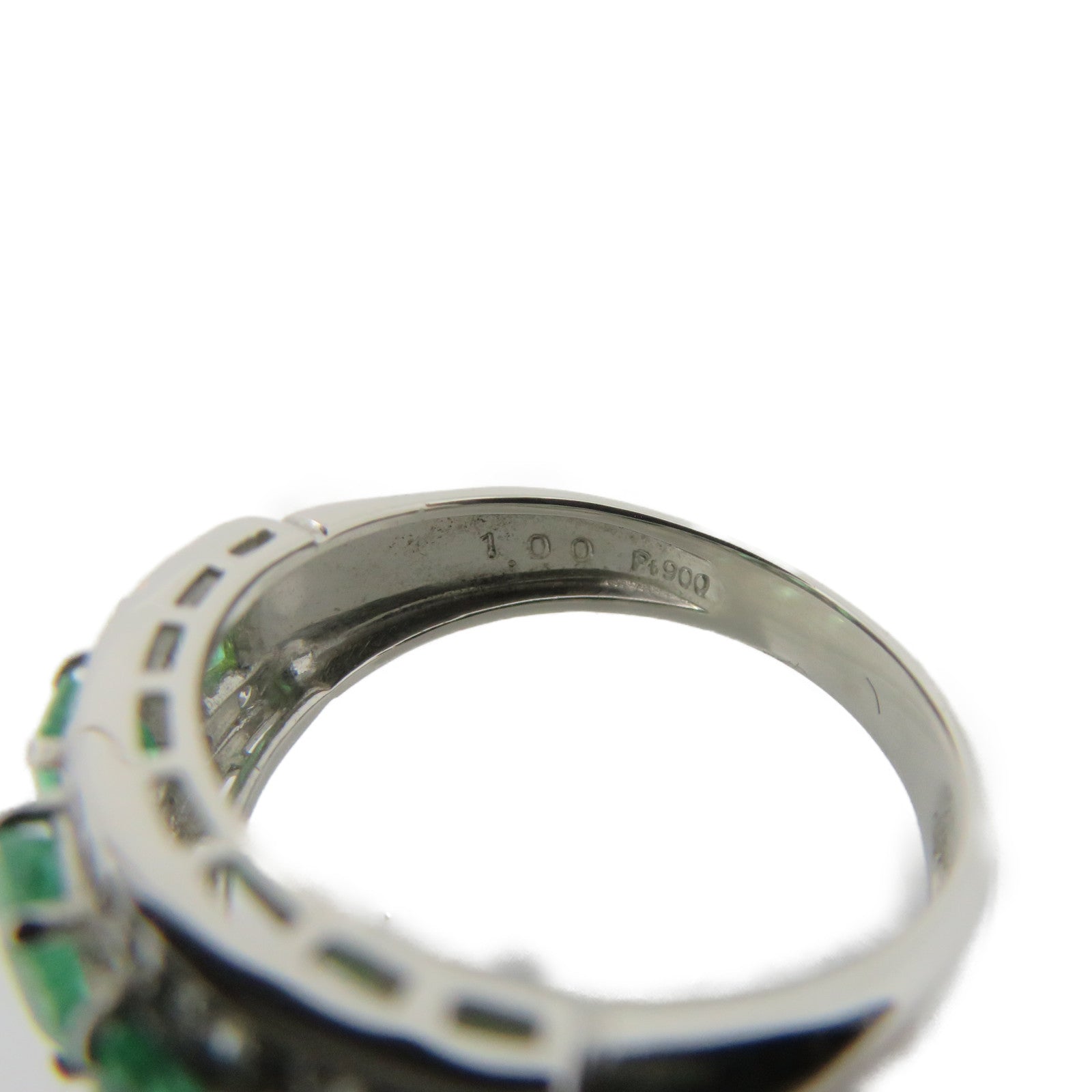 JEWELRY PT900 Platinum/1.00ct Emerald/0.04ct Diamond Emerald Ring Ring US#7
