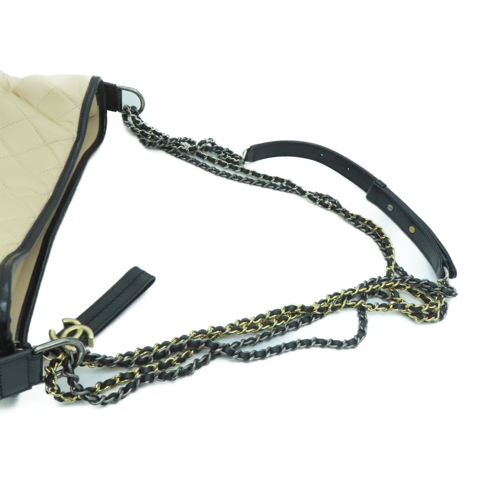 CHANEL 【激減優惠】牛皮皮革Cabrielle Shoulder Bag銀扣肩背袋米色黑色