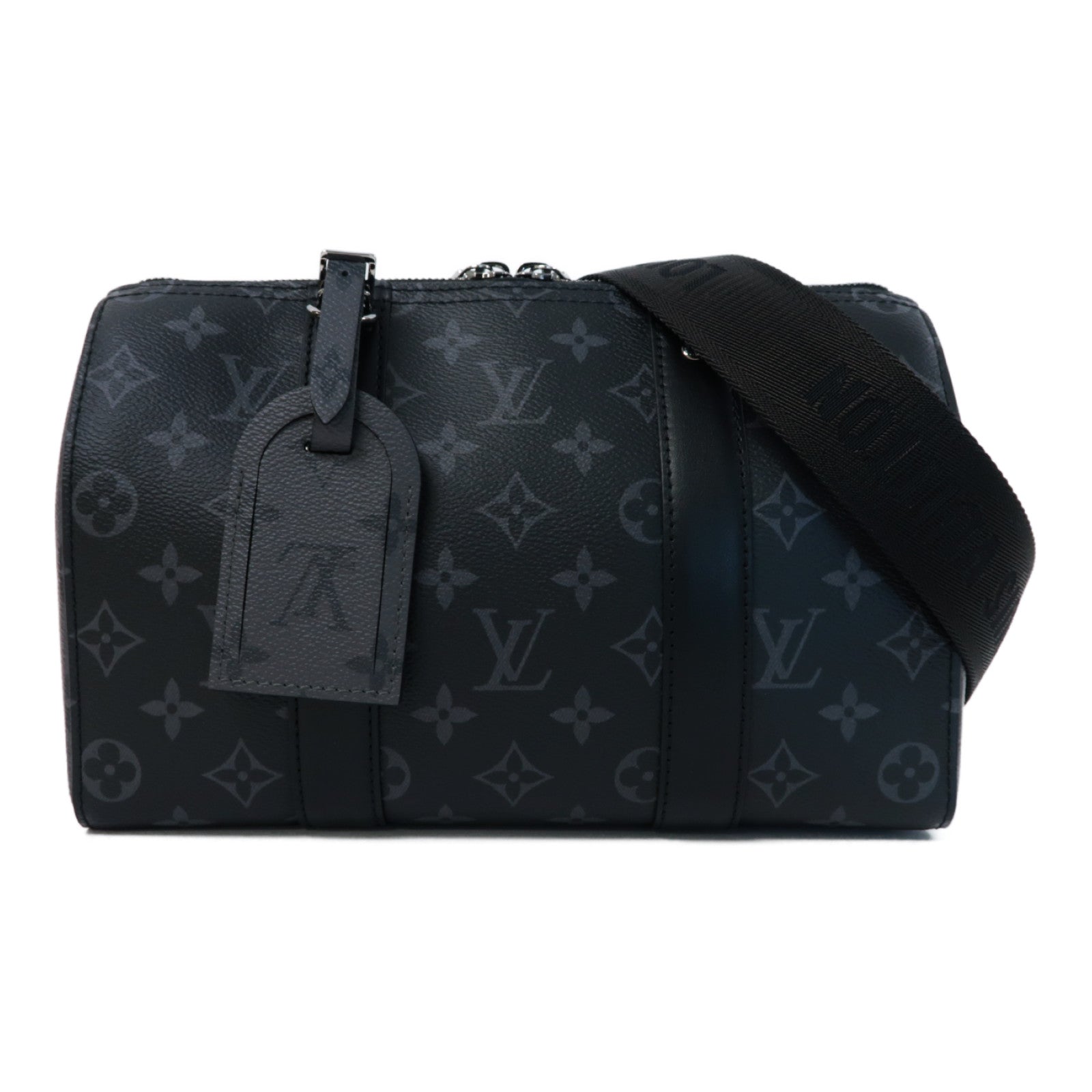 LOUIS VUITTON Monogram Eclipse City Keepall銀扣手挽肩背兩用袋黑色/灰色