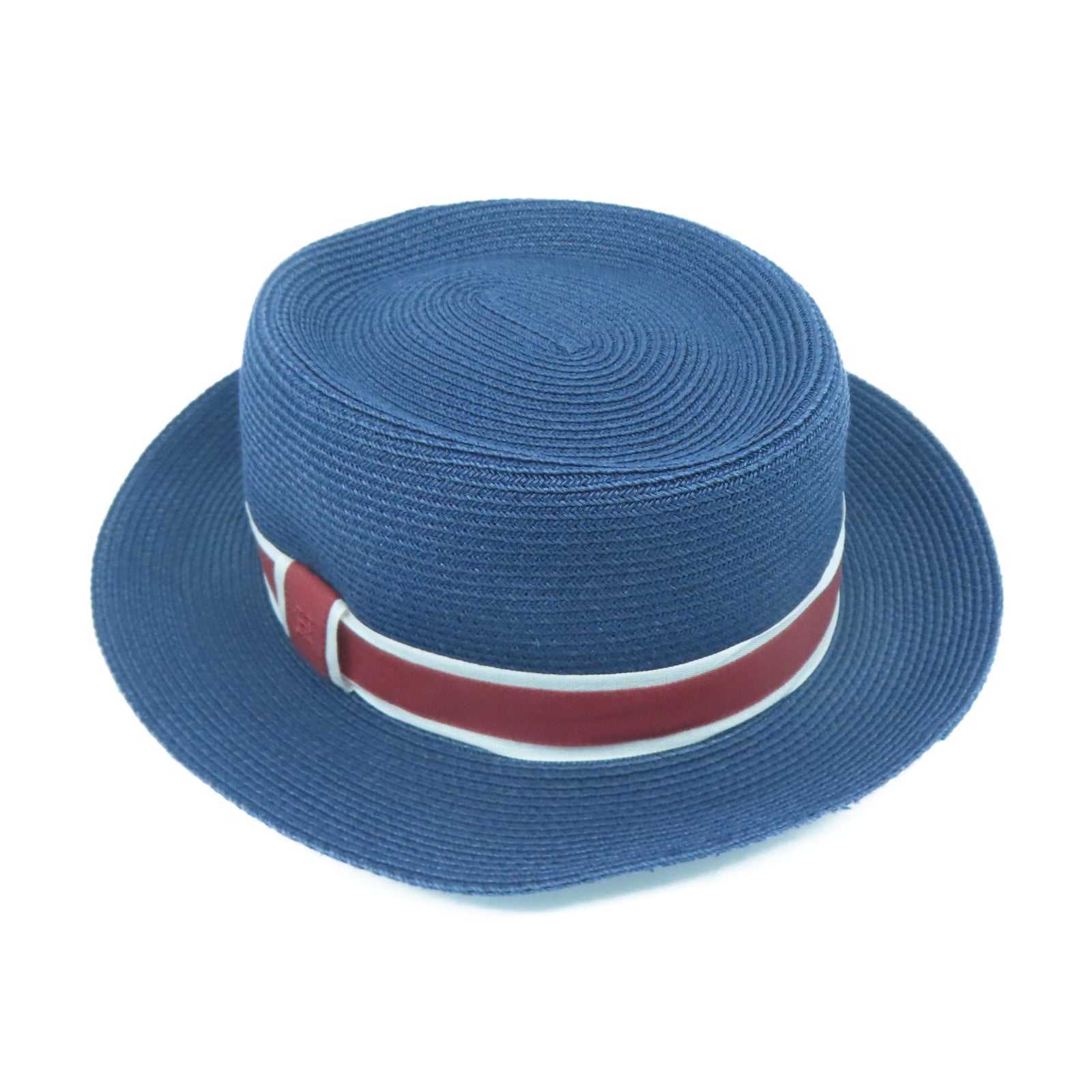 HERMES Rattan Fedora Hat Dark Blue #56