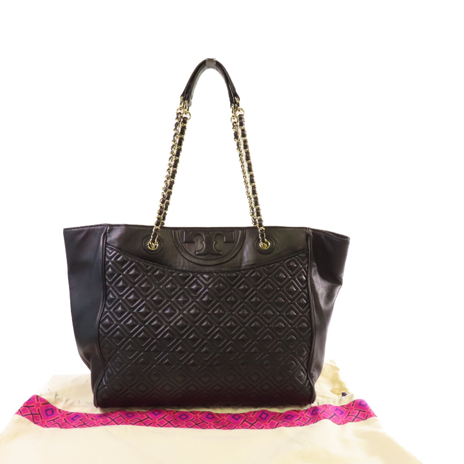 Tory Burch 羊皮皮革Chain Tote Bag金扣肩背袋黑色