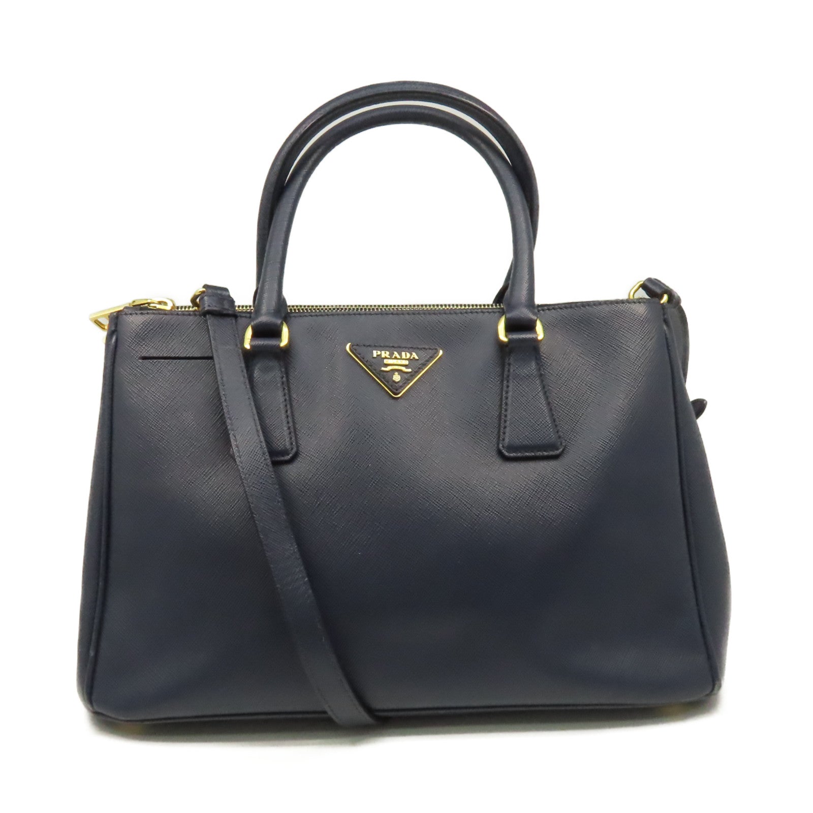 PRADA Saffiano皮革2Way Shoulder Bag金扣手挽肩背兩用袋藍色