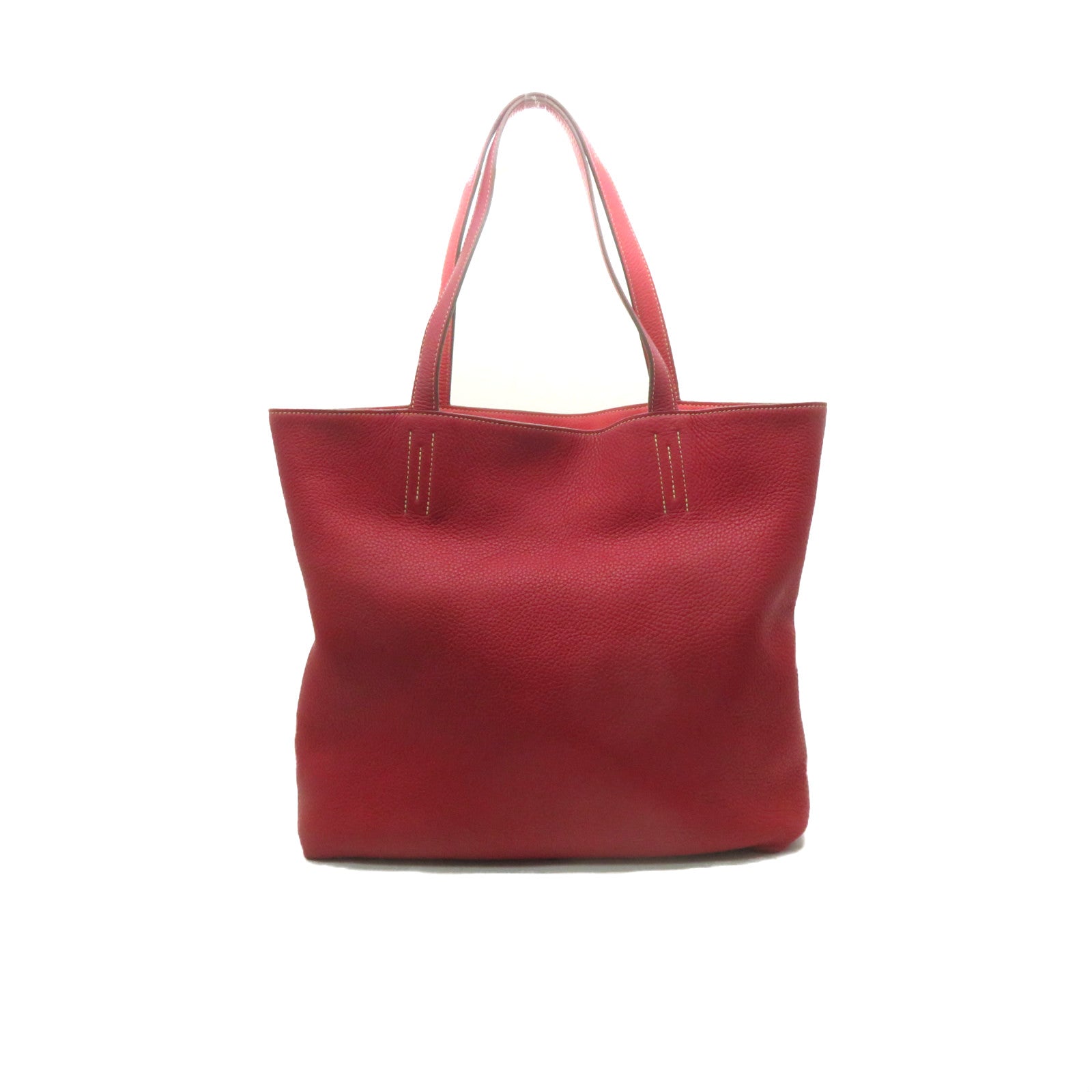 HERMES 【激減優惠】Clemence皮革Double Sens Shoulder Bag肩背袋法拉利紅/蜜桃紅