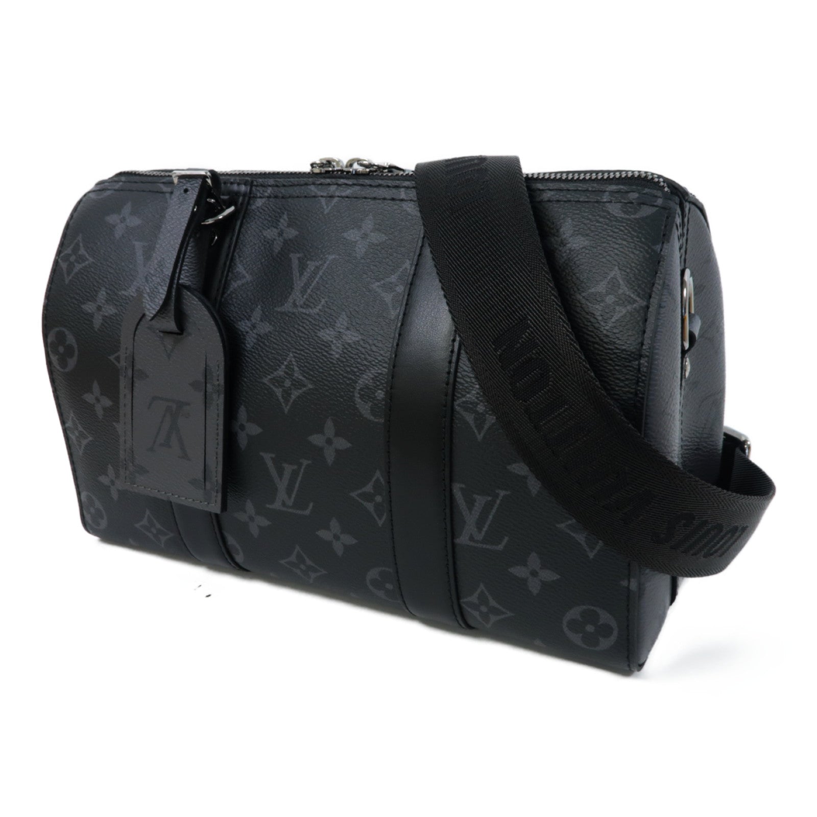 LOUIS VUITTON Monogram Eclipse City Keepall銀扣手挽肩背兩用袋黑色/灰色
