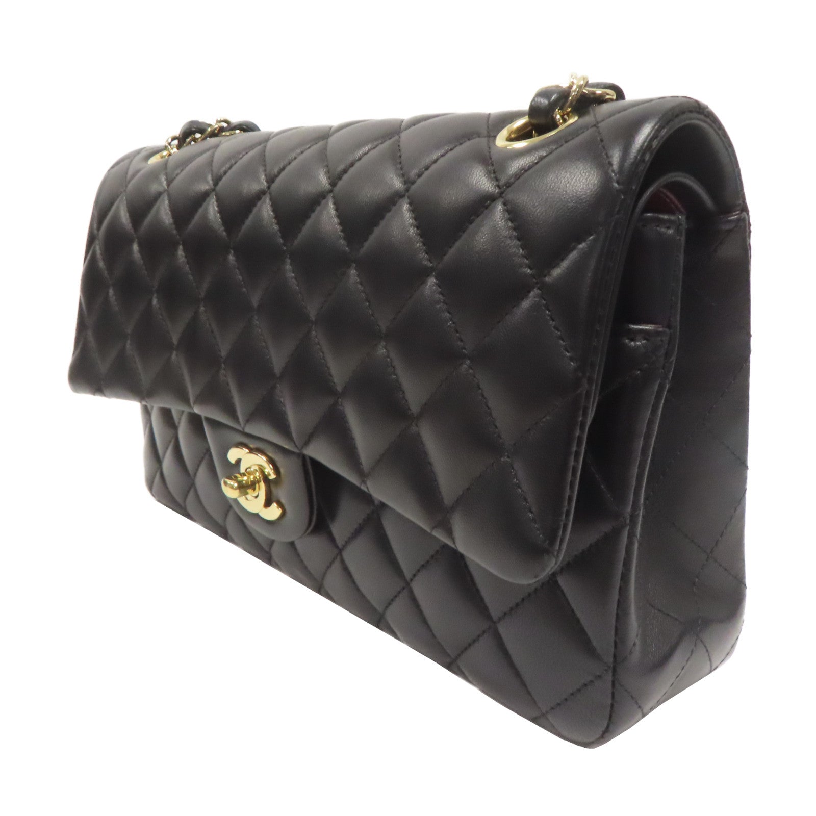 CHANEL 菱格羊皮皮革Classic 25金扣鏈帶肩背袋黑色
