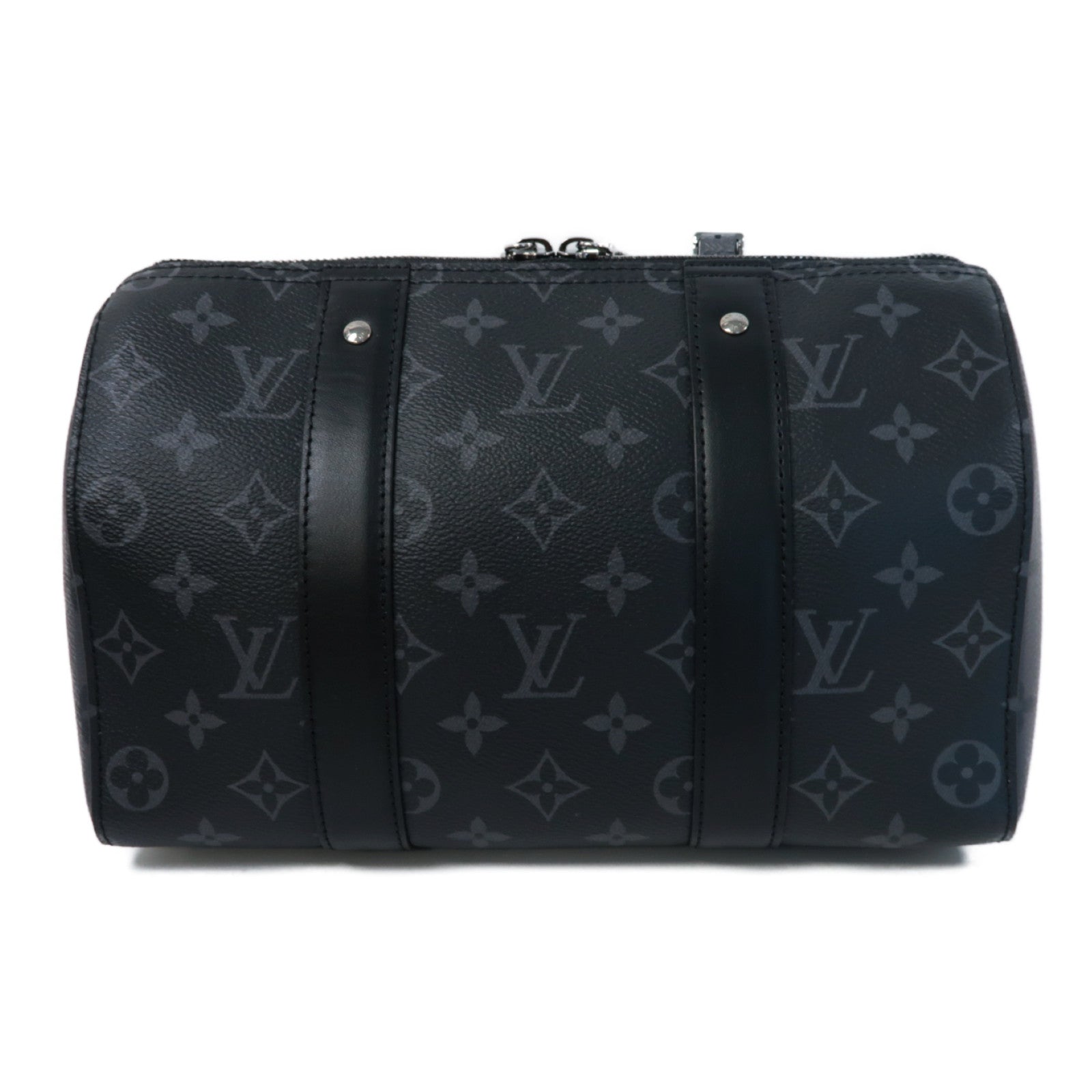 LOUIS VUITTON Monogram Eclipse City Keepall銀扣手挽肩背兩用袋黑色/灰色