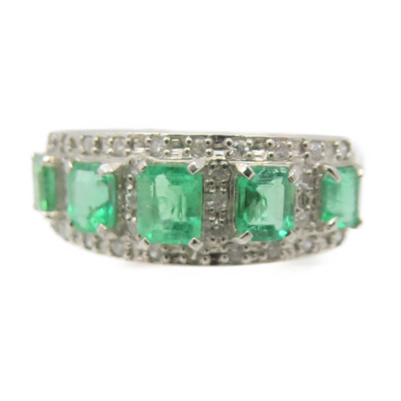 JEWELRY PT900 Platinum/1.00ct Emerald/0.04ct Diamond Emerald Ring Ring US#7