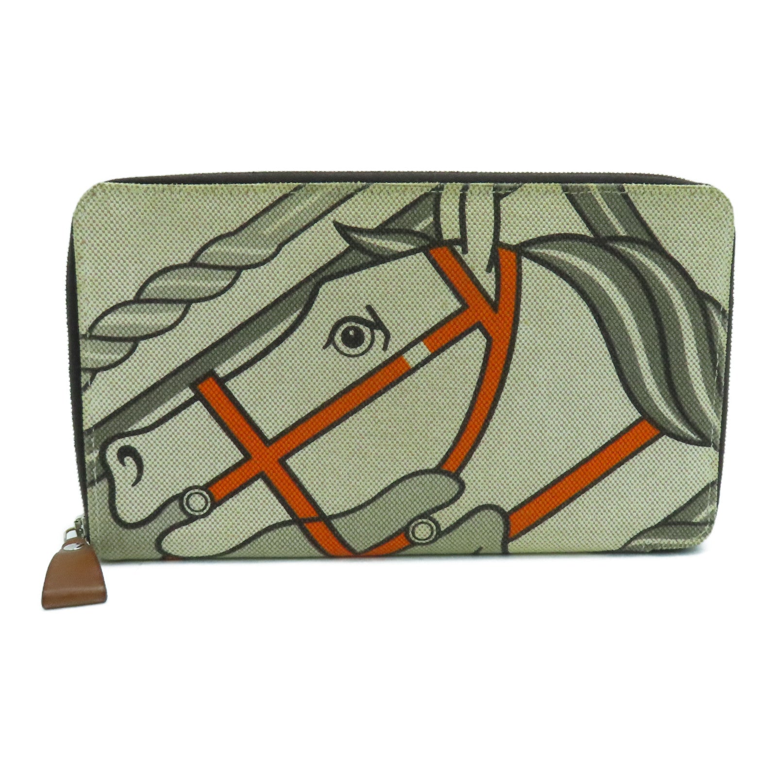 HERMES Canvas Steeple PM Silver Buckle Long Wallet Beige