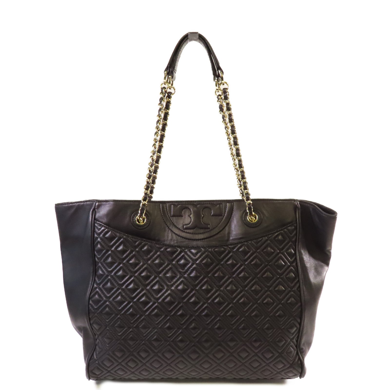 Tory Burch 羊皮皮革Chain Tote Bag金扣肩背袋黑色
