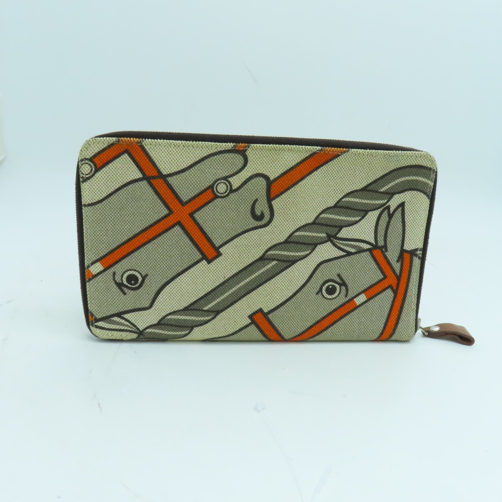 HERMES Canvas Steeple PM Silver Buckle Long Wallet Beige
