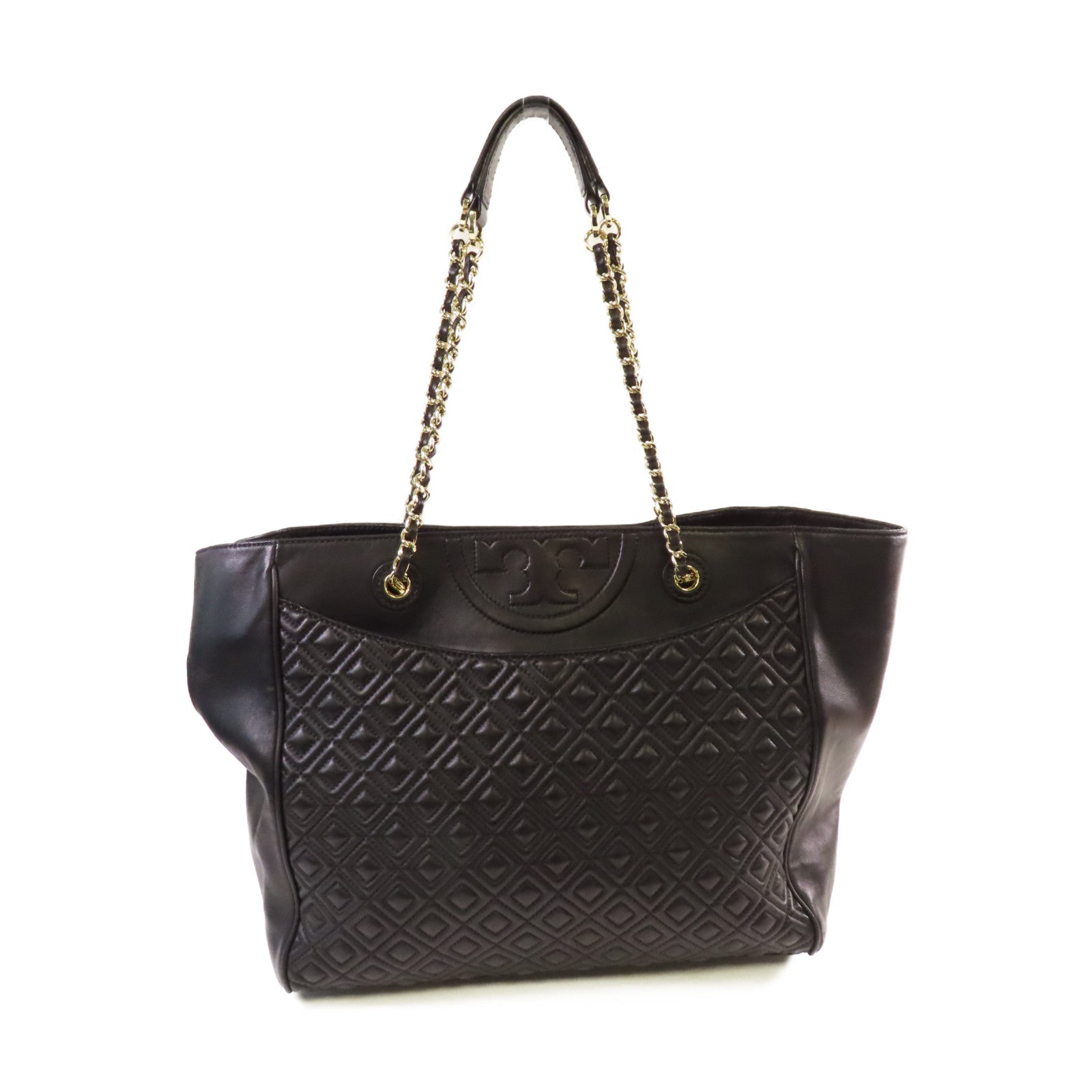 Tory Burch 羊皮皮革Chain Tote Bag金扣肩背袋黑色