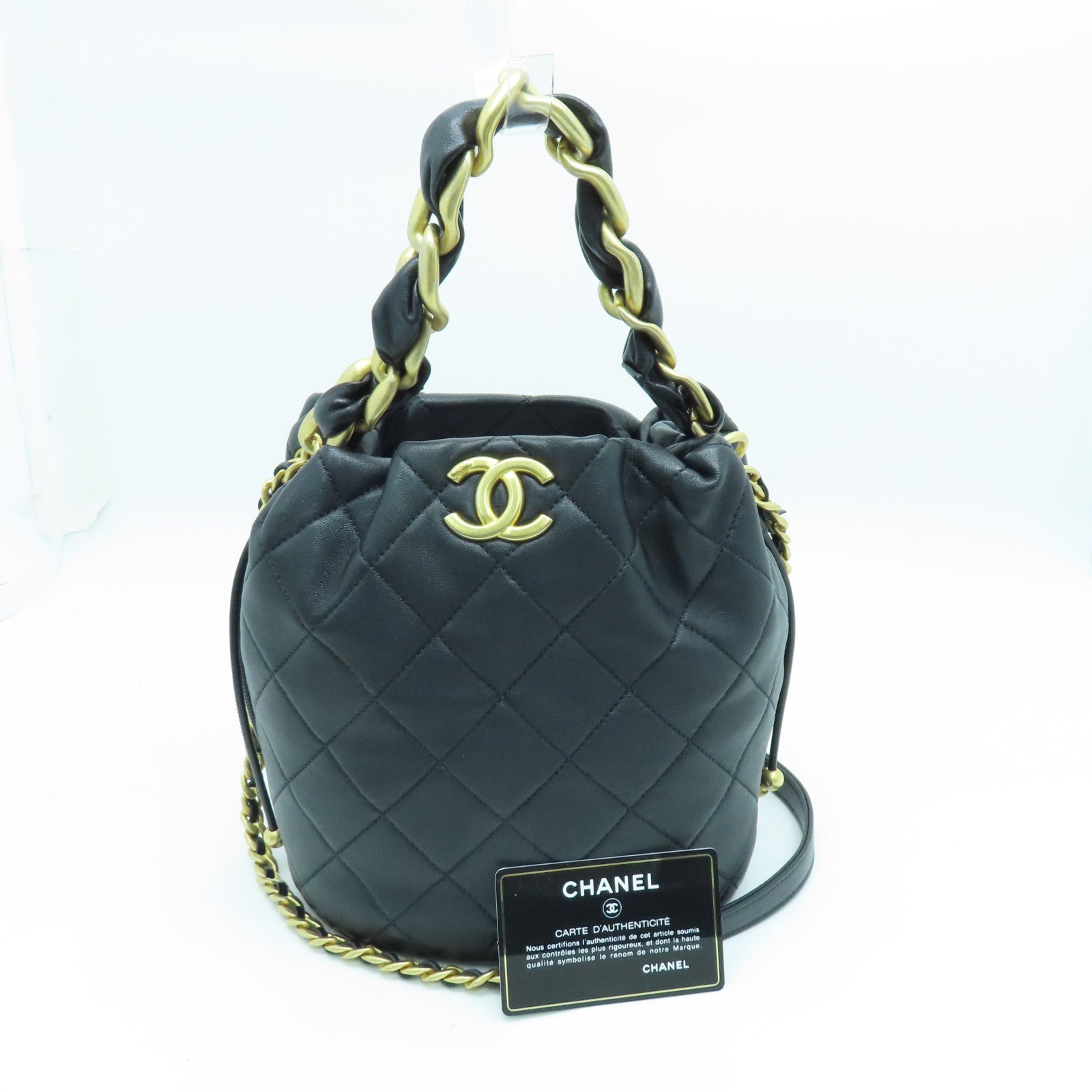 CHANEL 菱格羊皮皮革2way Chain Shoulder Bag金扣手挽肩背两用袋黑色