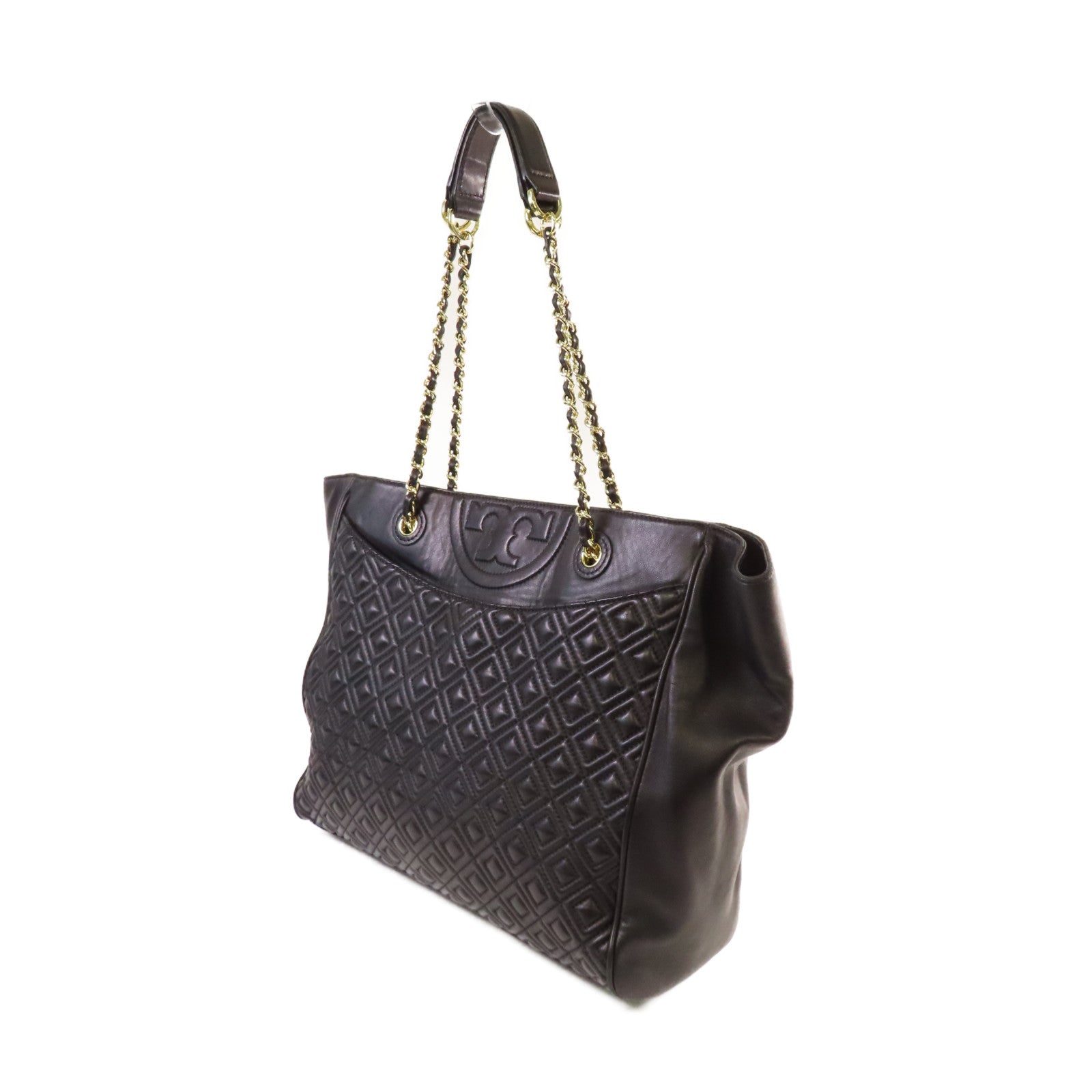 Tory Burch 羊皮皮革Chain Tote Bag金扣肩背袋黑色