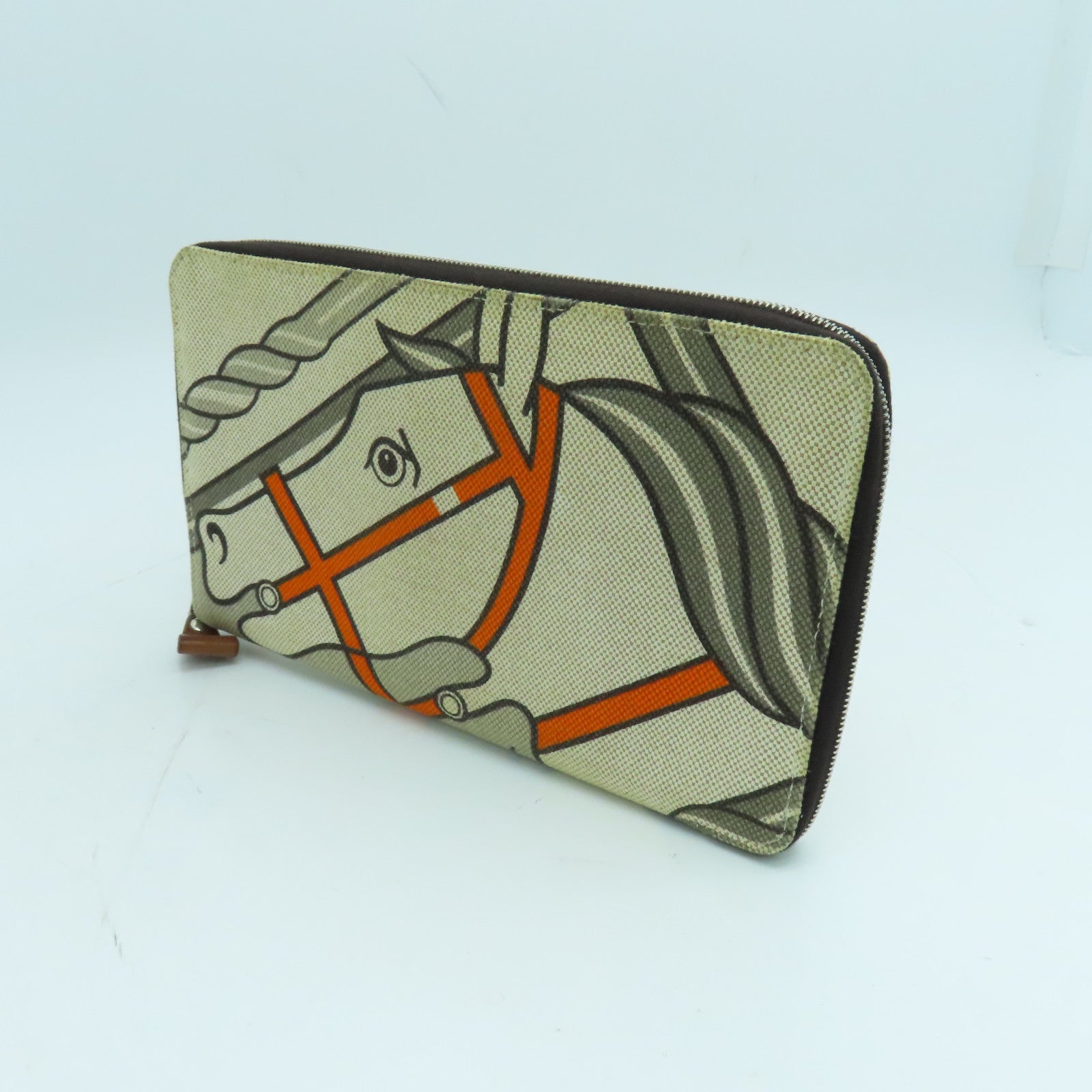 HERMES Canvas Steeple PM Silver Buckle Long Wallet Beige