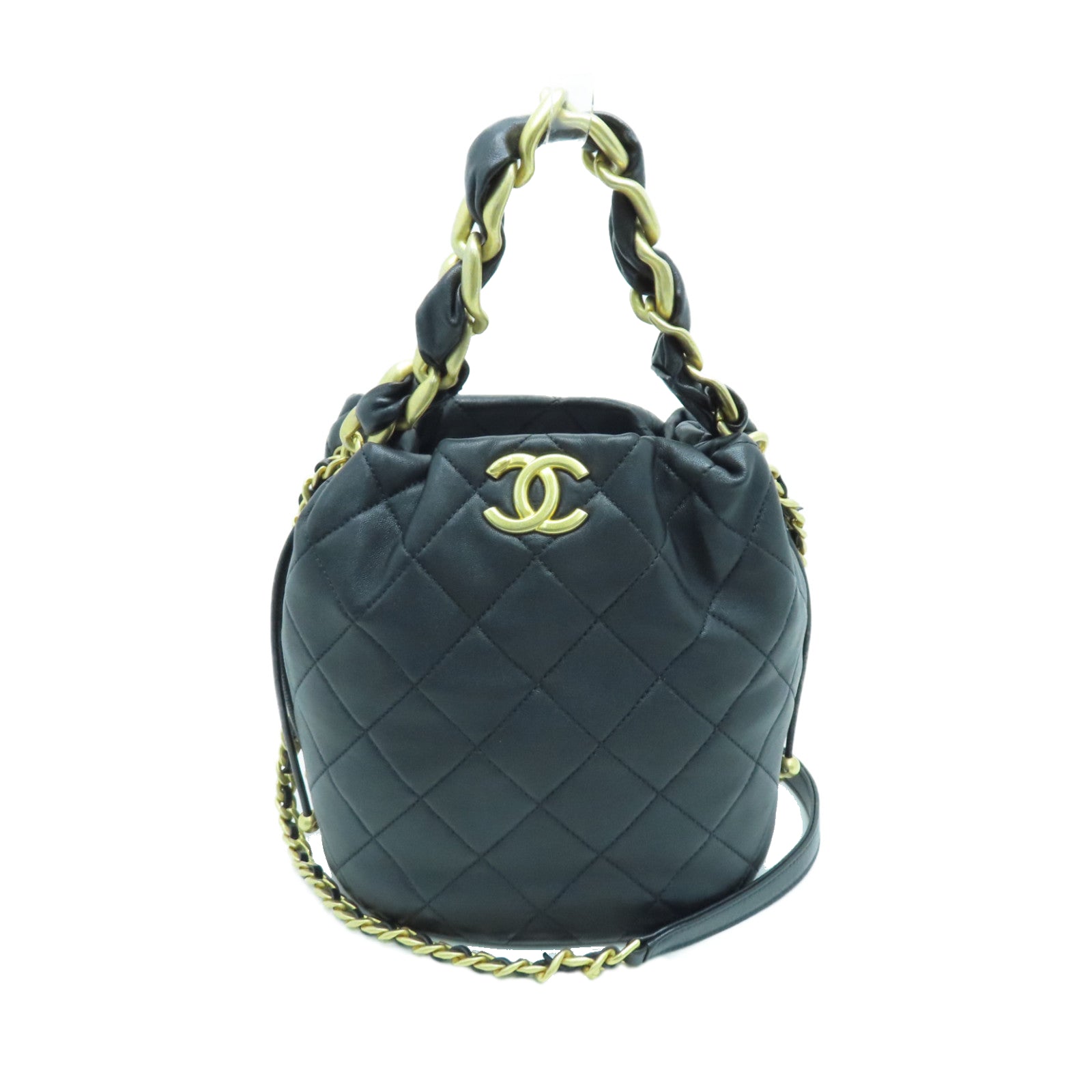 CHANEL 菱格羊皮皮革2way Chain Shoulder Bag金扣手挽肩背两用袋黑色