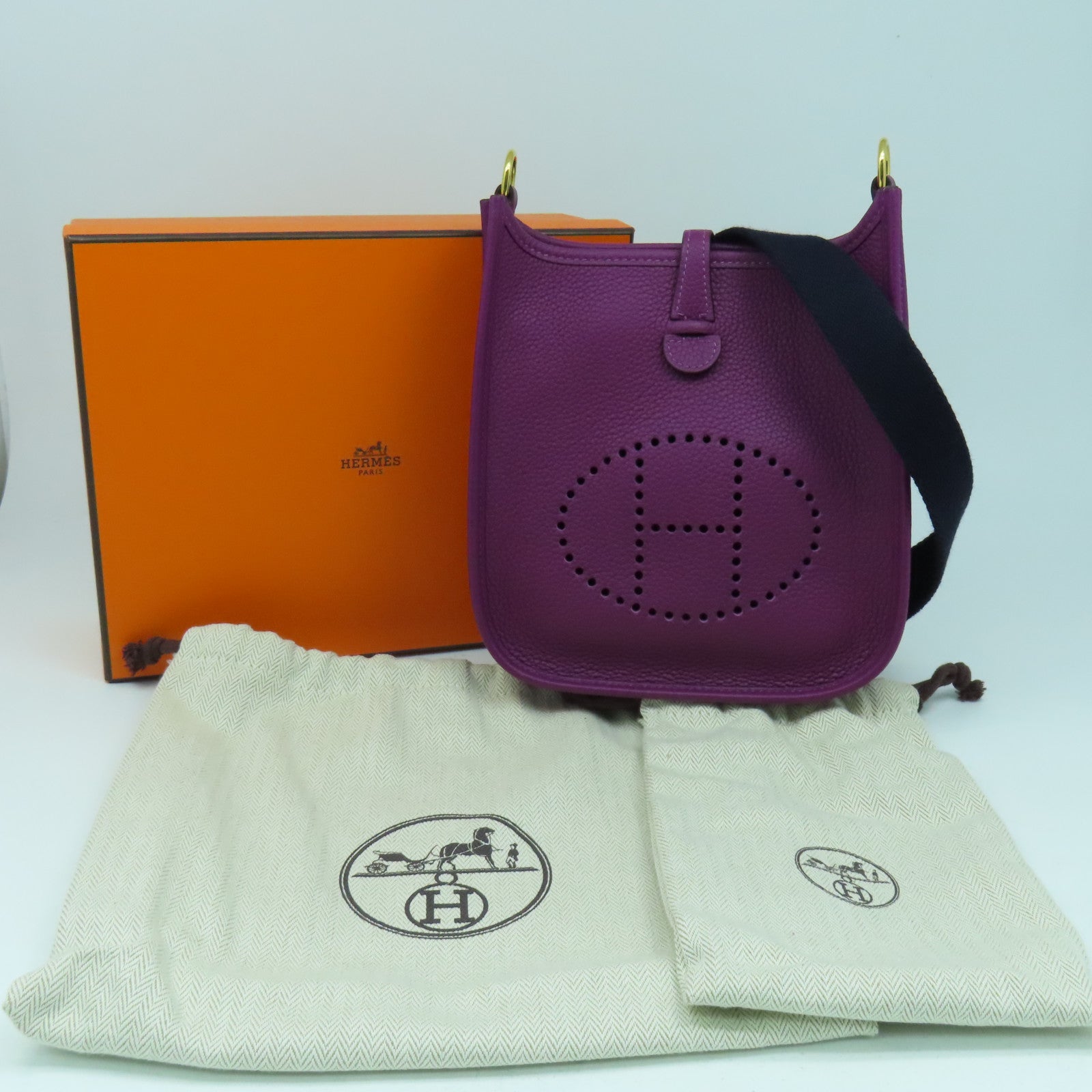HERMES Clemence皮革Evelyne TPM金扣肩背袋Anemone海葵紫色