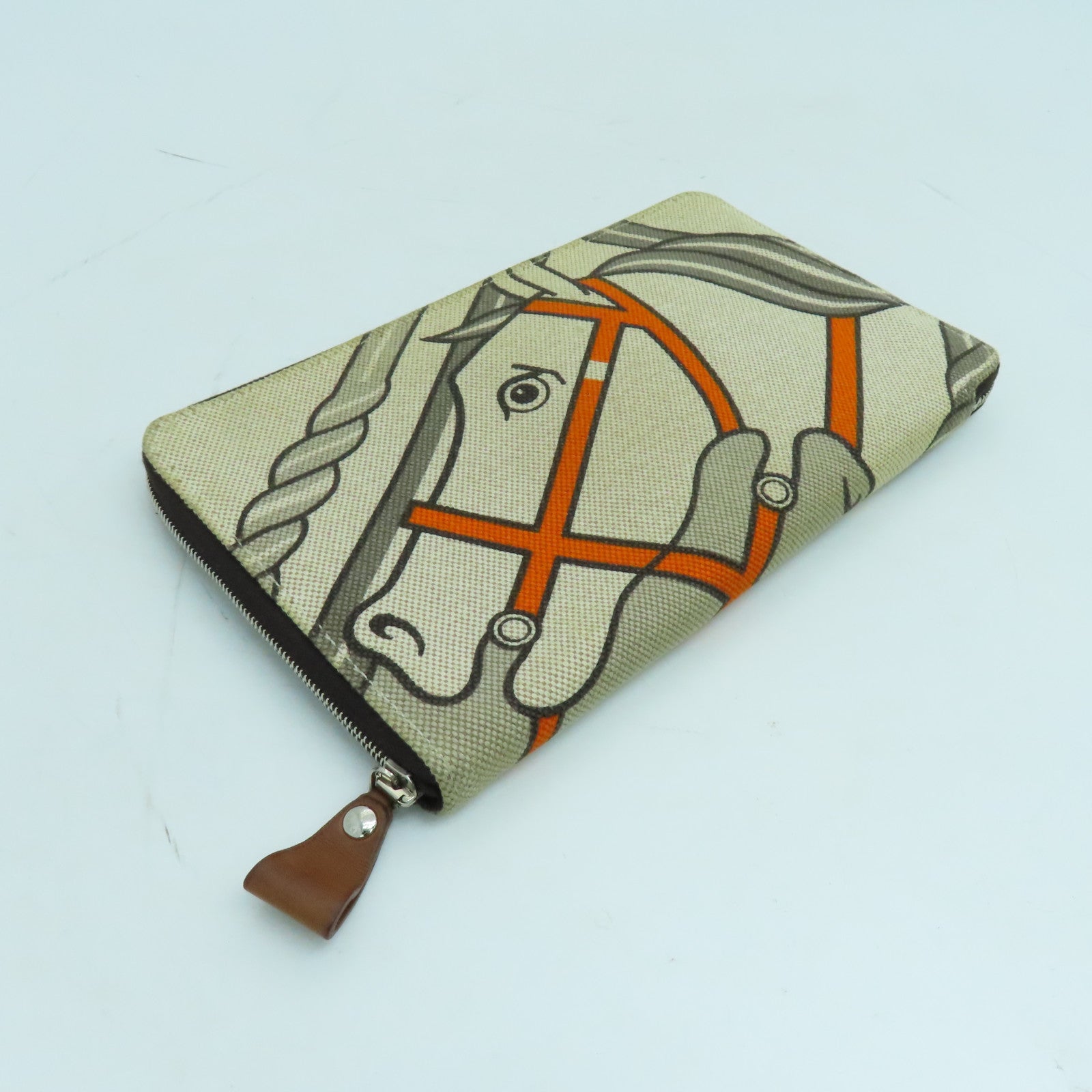 HERMES Canvas Steeple PM Silver Buckle Long Wallet Beige