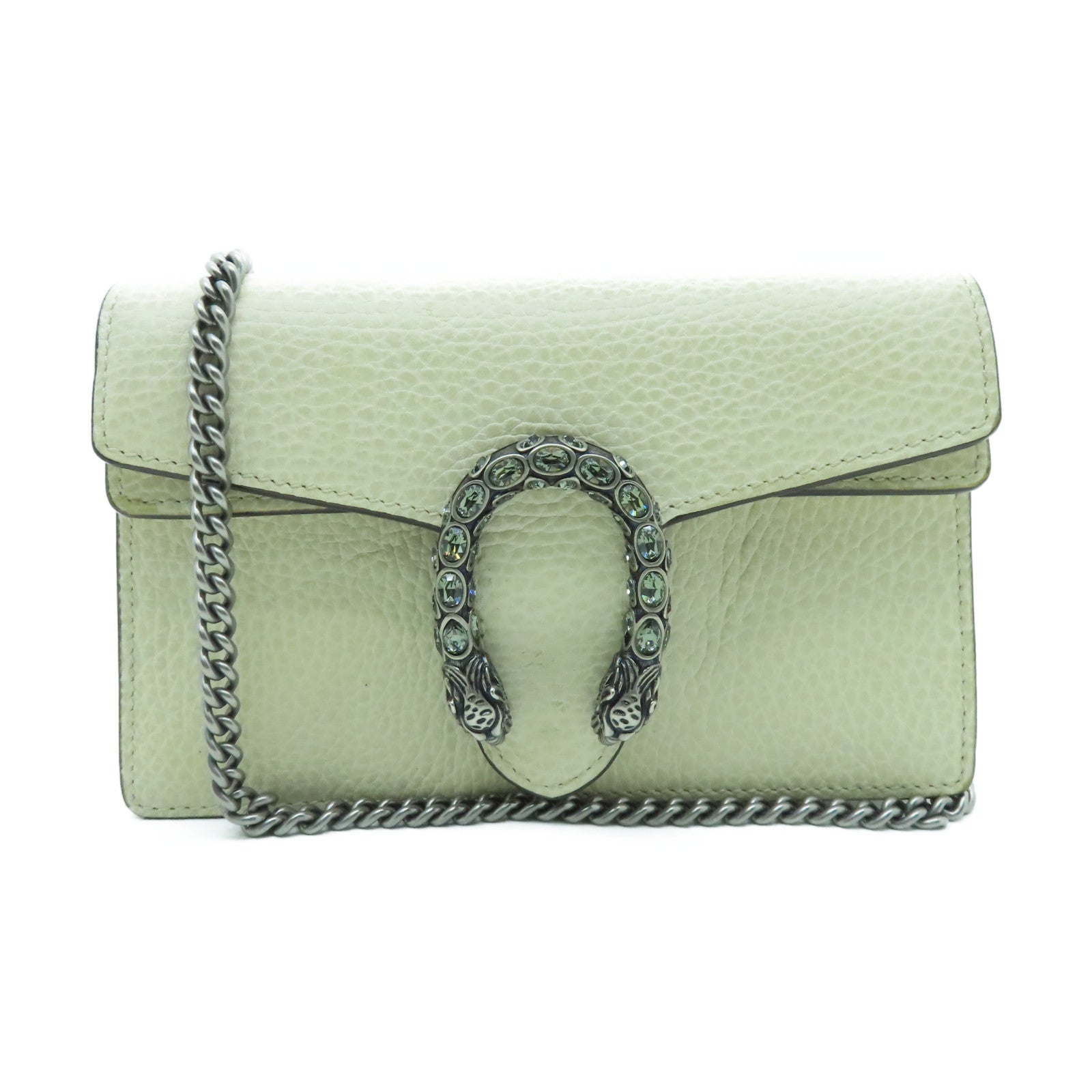 GUCCI cowhide leather Dionysus Super Mini silver buckle chain shoulder bag beige