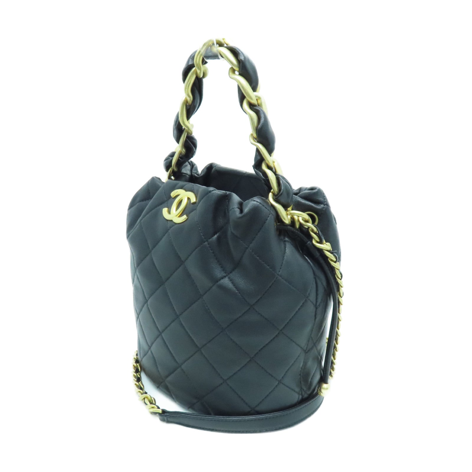CHANEL 菱格羊皮皮革2way Chain Shoulder Bag金扣手挽肩背两用袋黑色