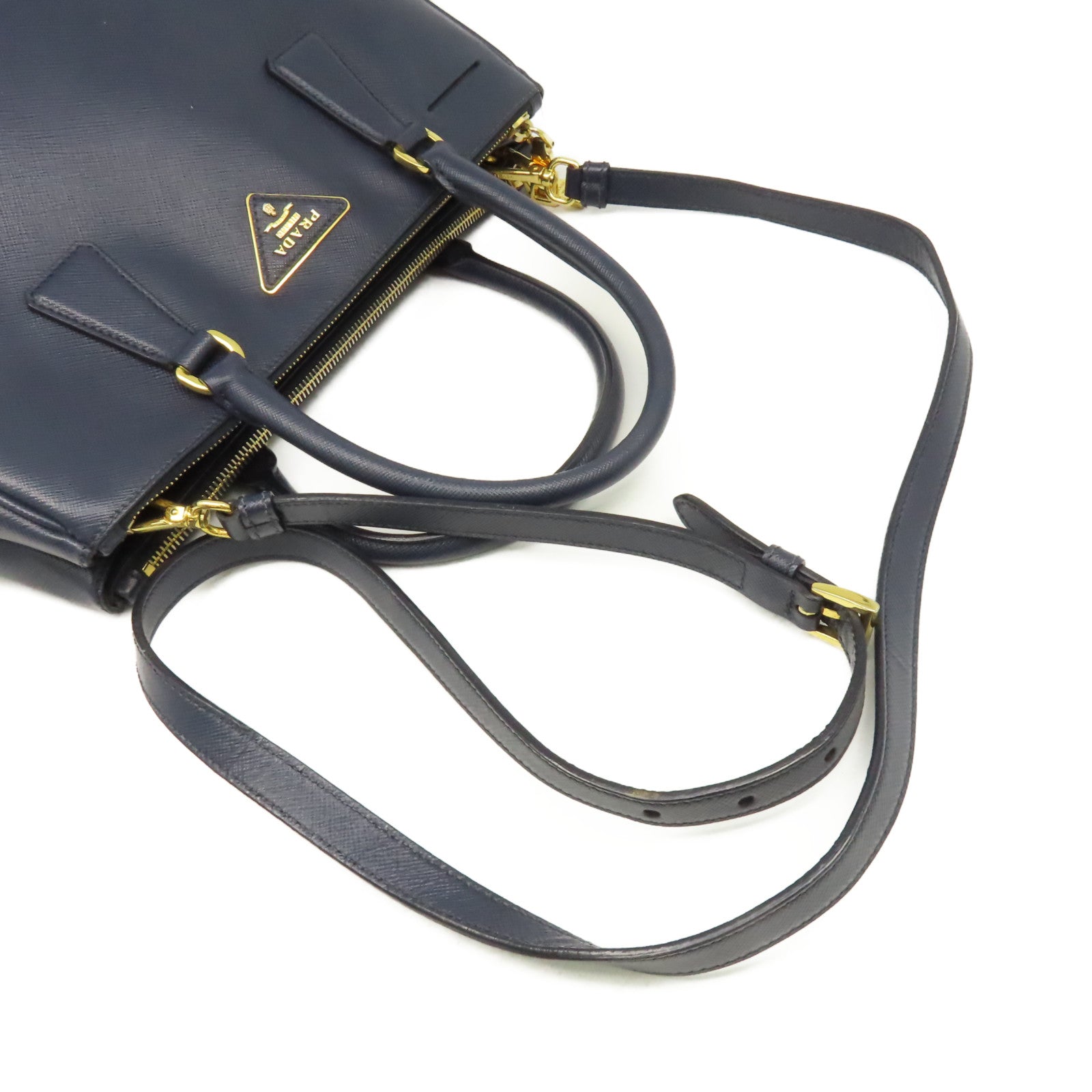 PRADA Saffiano皮革2Way Shoulder Bag金扣手挽肩背兩用袋藍色