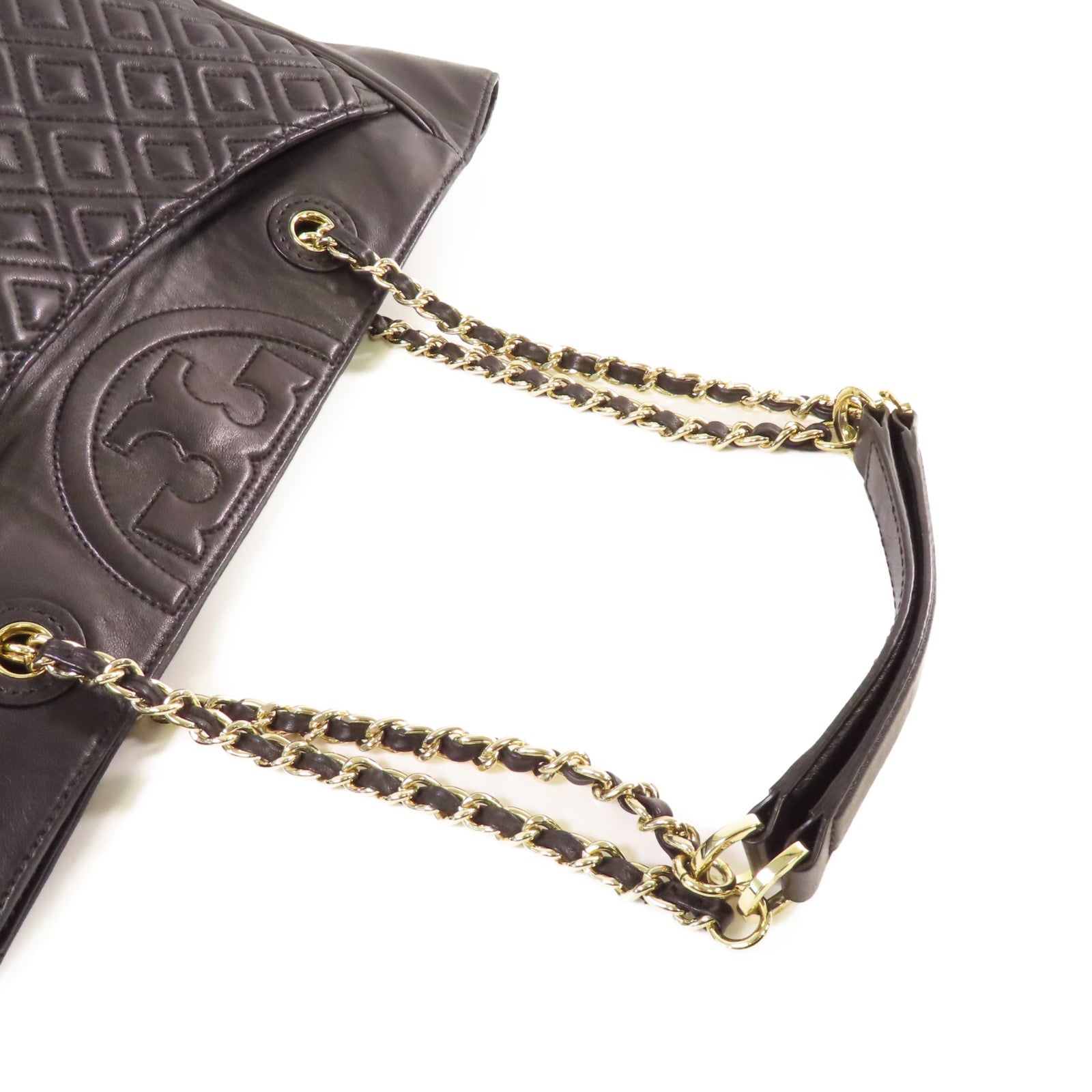 Tory Burch 羊皮皮革Chain Tote Bag金扣肩背袋黑色