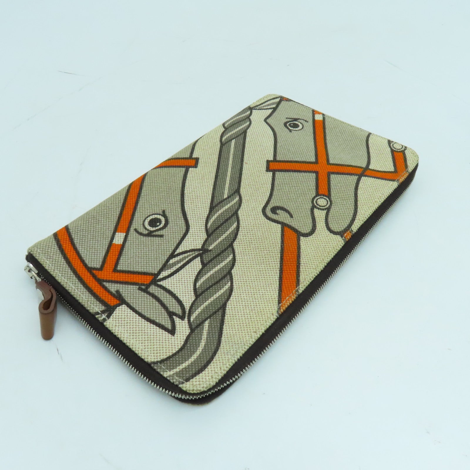 HERMES Canvas Steeple PM Silver Buckle Long Wallet Beige